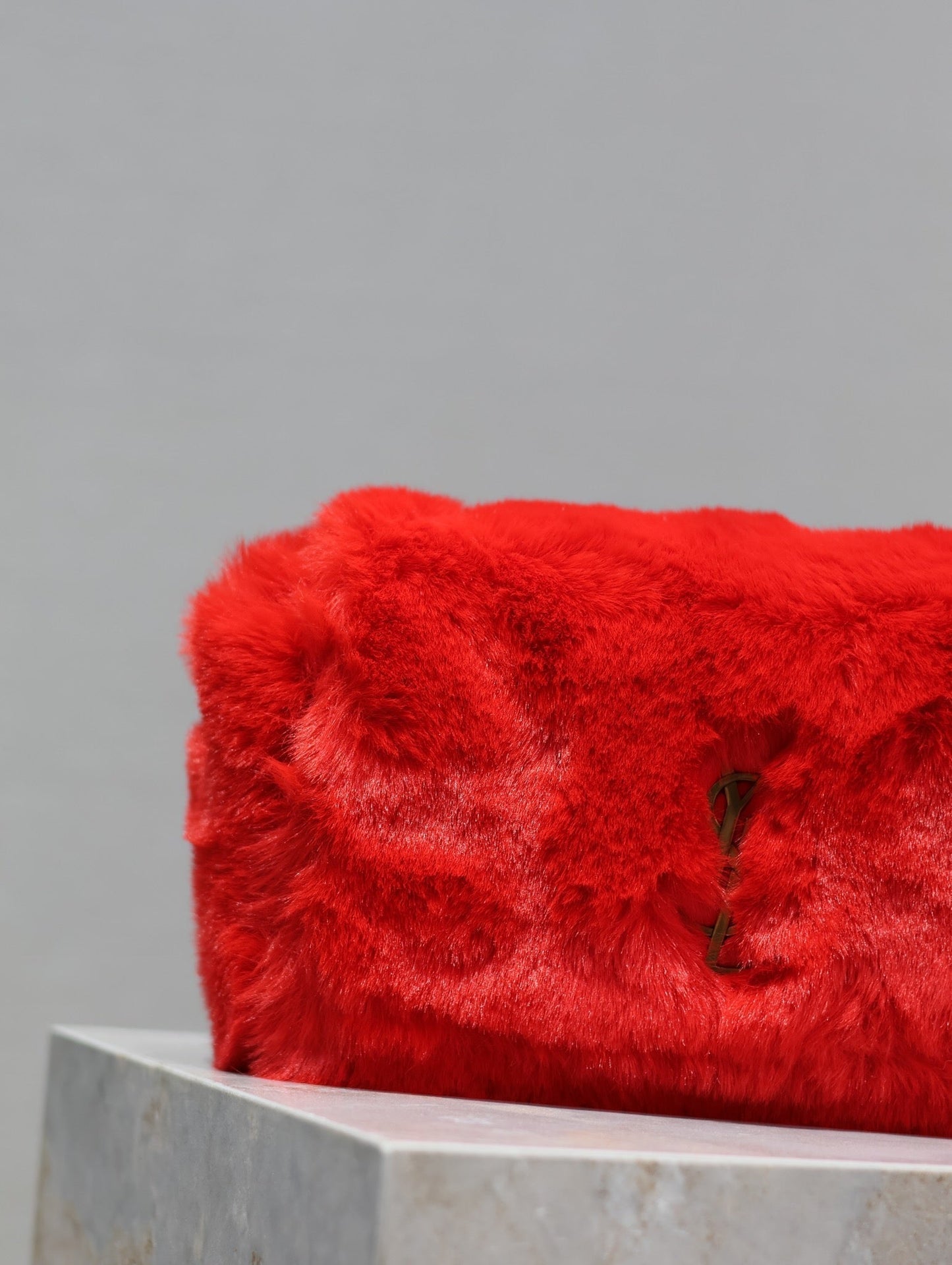 KATE SMALL BAG 22 IN SCARLET RED RABBIT FUR GOLD CHAIN mysite