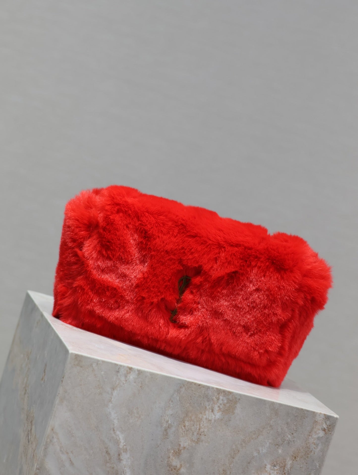 KATE SMALL BAG 22 IN SCARLET RED RABBIT FUR GOLD CHAIN mysite