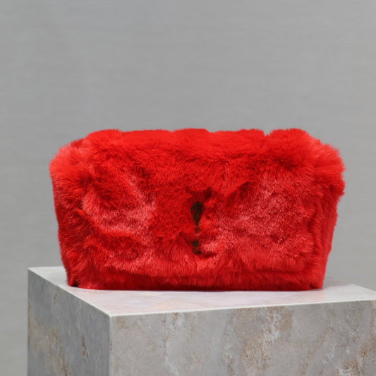 KATE SMALL BAG 22 IN SCARLET RED RABBIT FUR GOLD CHAIN mysite