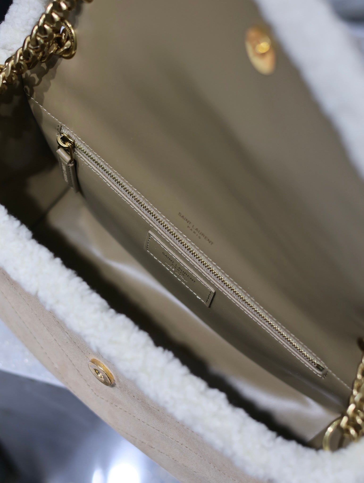 NIKI MEDIUM 28 IN CAMEL SUEDE AND WHITE SHEARLING mysite