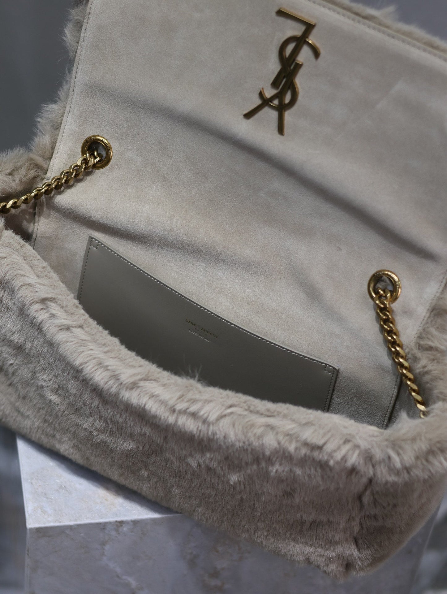 KATE FLAP BAG 28 IN ECRU BEIGE RABBIT FUR GOLD CHAIN mysite