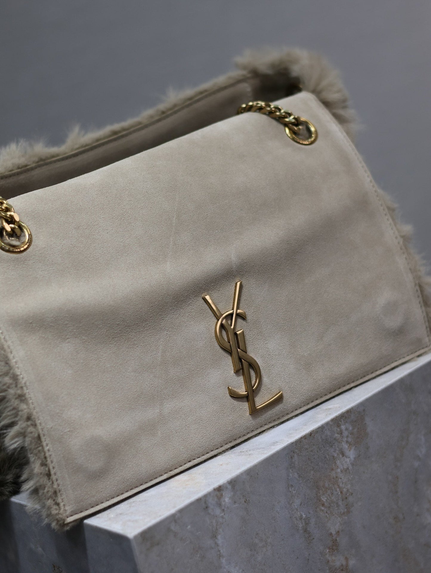 KATE FLAP BAG 28 IN ECRU BEIGE RABBIT FUR GOLD CHAIN mysite