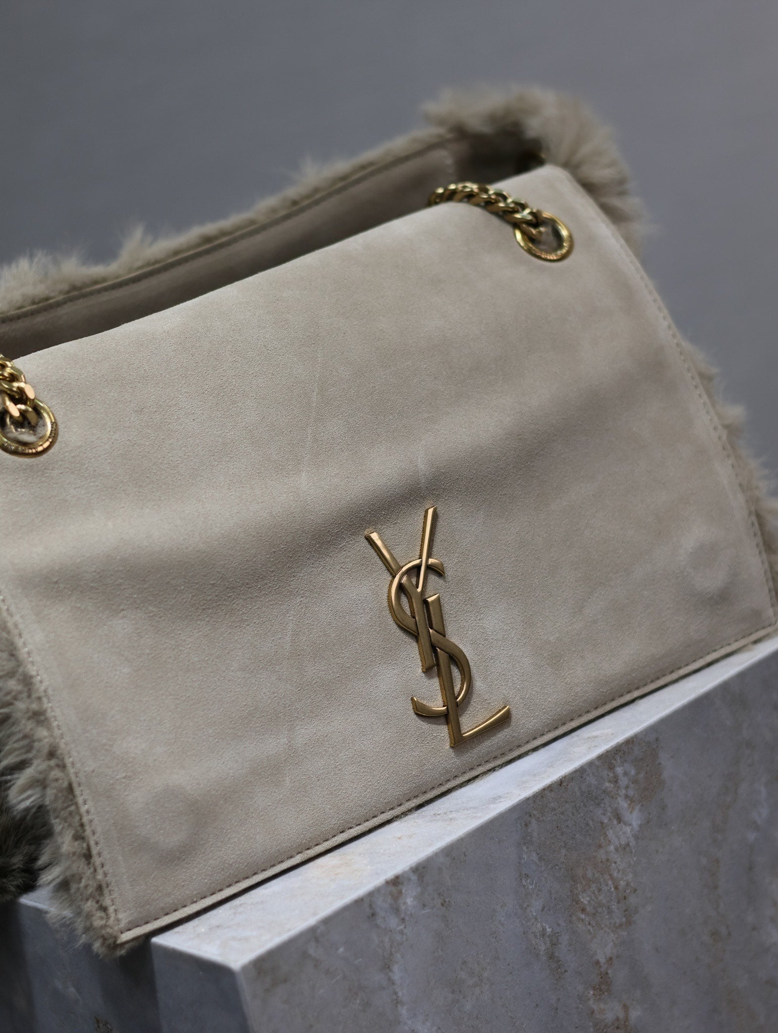 KATE FLAP BAG 28 IN ECRU BEIGE RABBIT FUR GOLD CHAIN mysite