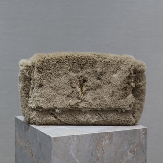 KATE FLAP BAG 28 IN ECRU BEIGE RABBIT FUR GOLD CHAIN mysite