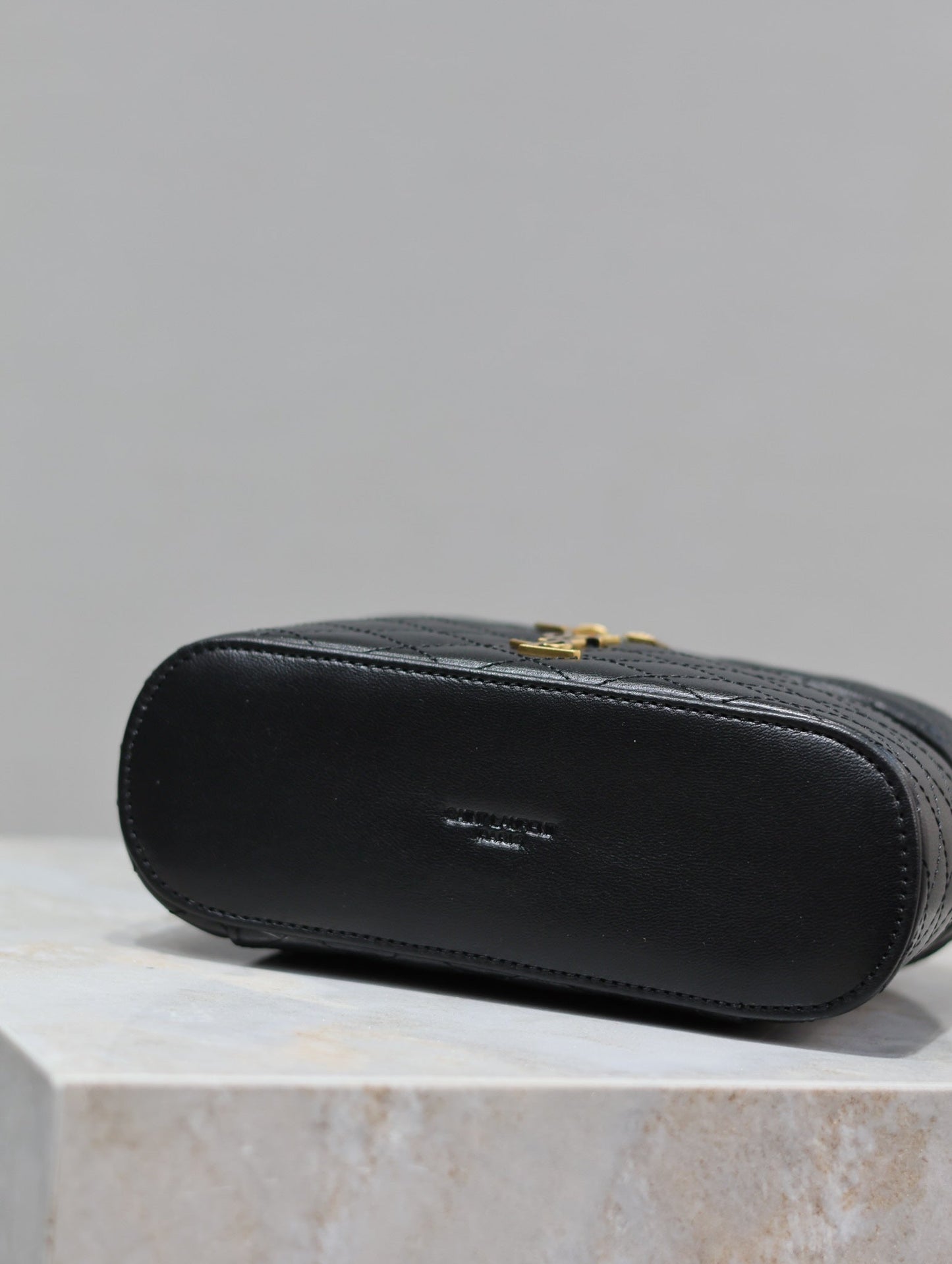 GABY MINI VANITY 18 IN BLACK QUILTED LAMBSKIN GOLD HARDWARE mysite