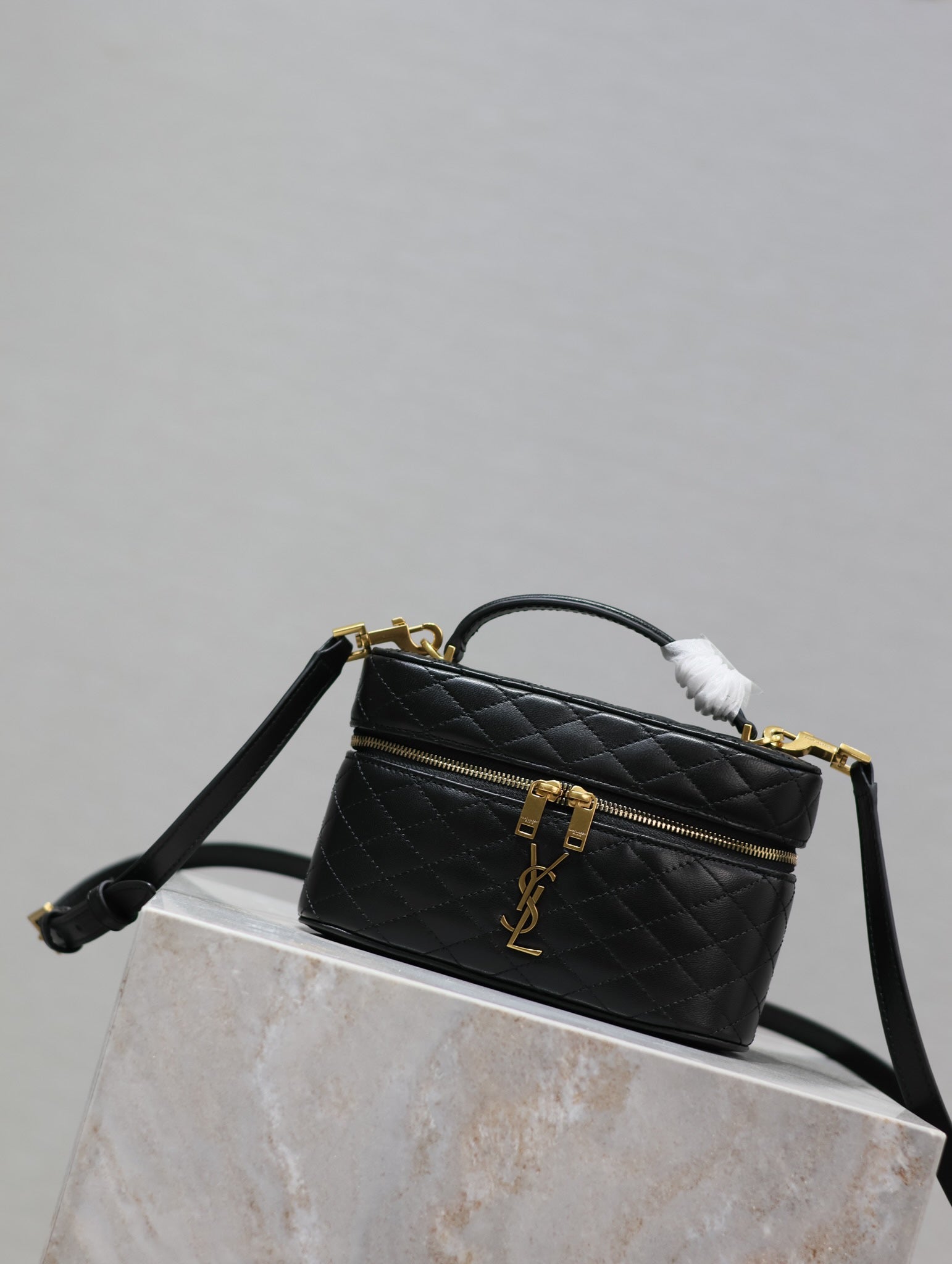 GABY MINI VANITY 18 IN BLACK QUILTED LAMBSKIN GOLD HARDWARE mysite