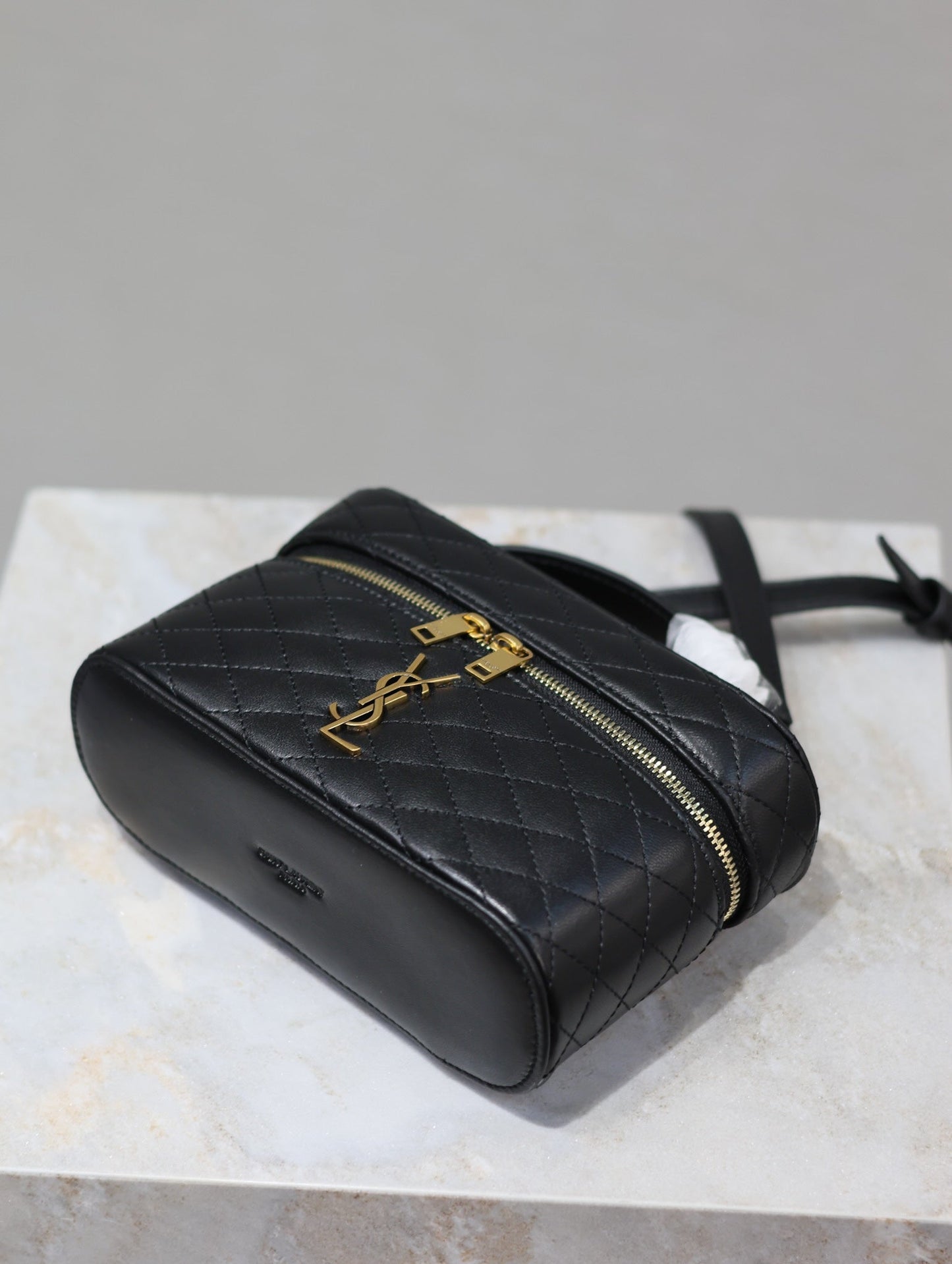 GABY MINI VANITY 18 IN BLACK QUILTED LAMBSKIN GOLD HARDWARE mysite