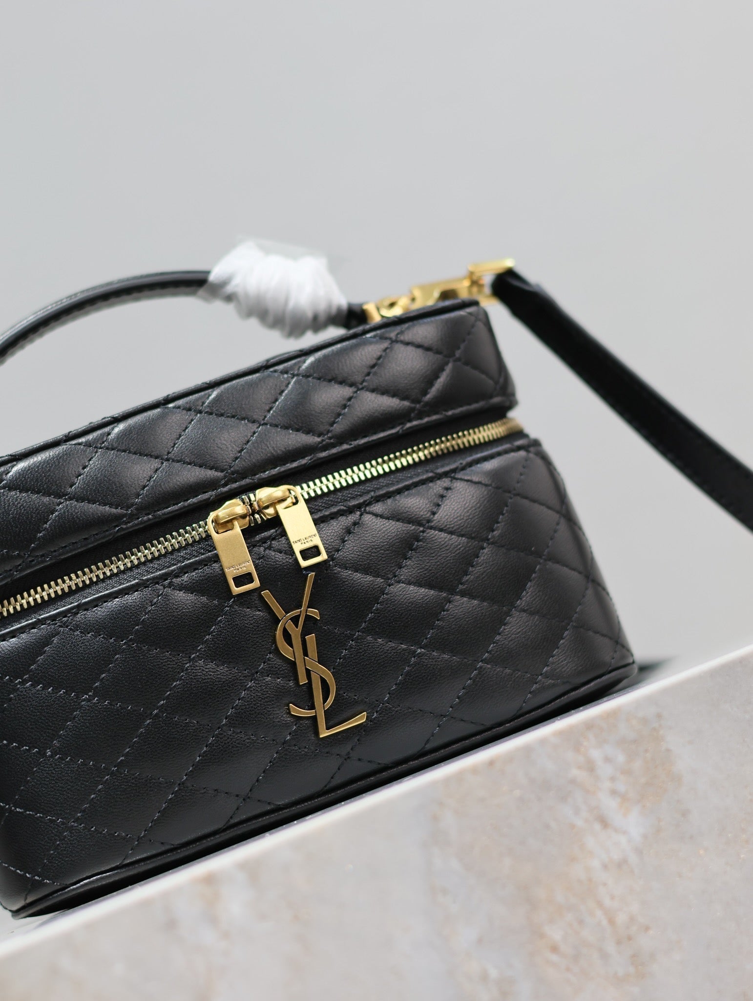 GABY MINI VANITY 18 IN BLACK QUILTED LAMBSKIN GOLD HARDWARE mysite