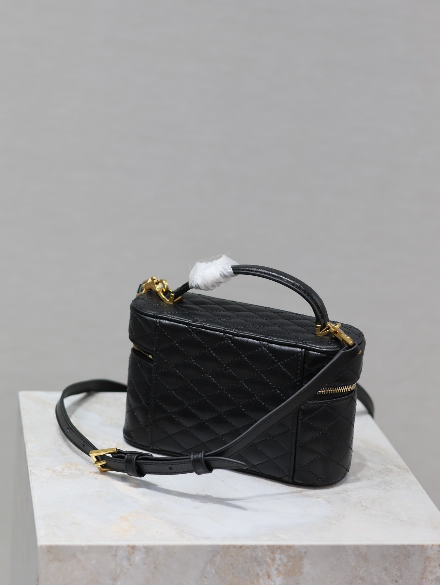 GABY MINI VANITY 18 IN BLACK QUILTED LAMBSKIN GOLD HARDWARE mysite
