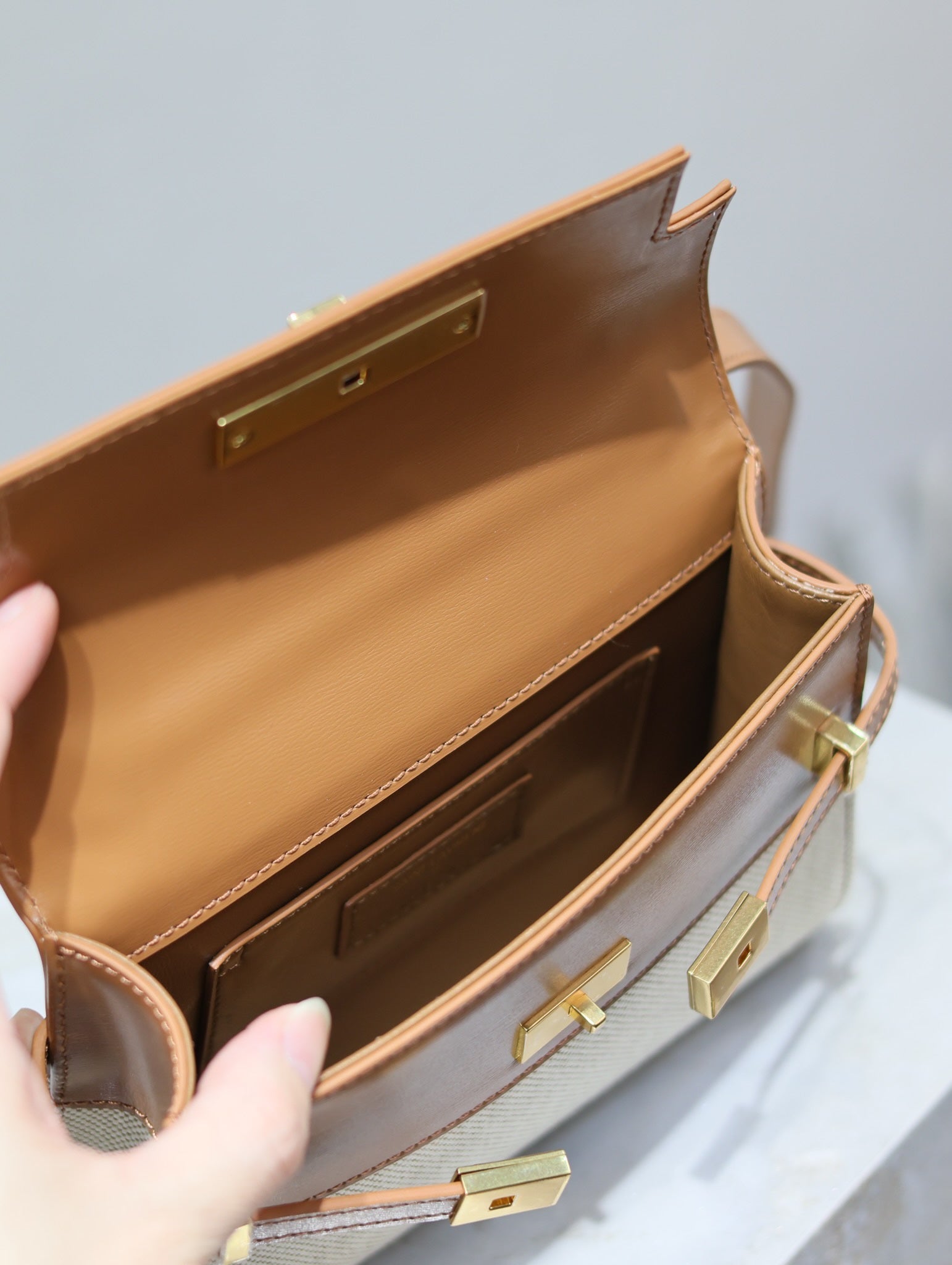 MANHATTAN MINI 19 IN WHITE CANVAS AND BROWN LAMBSKIN GOLD BUCKLE mysite