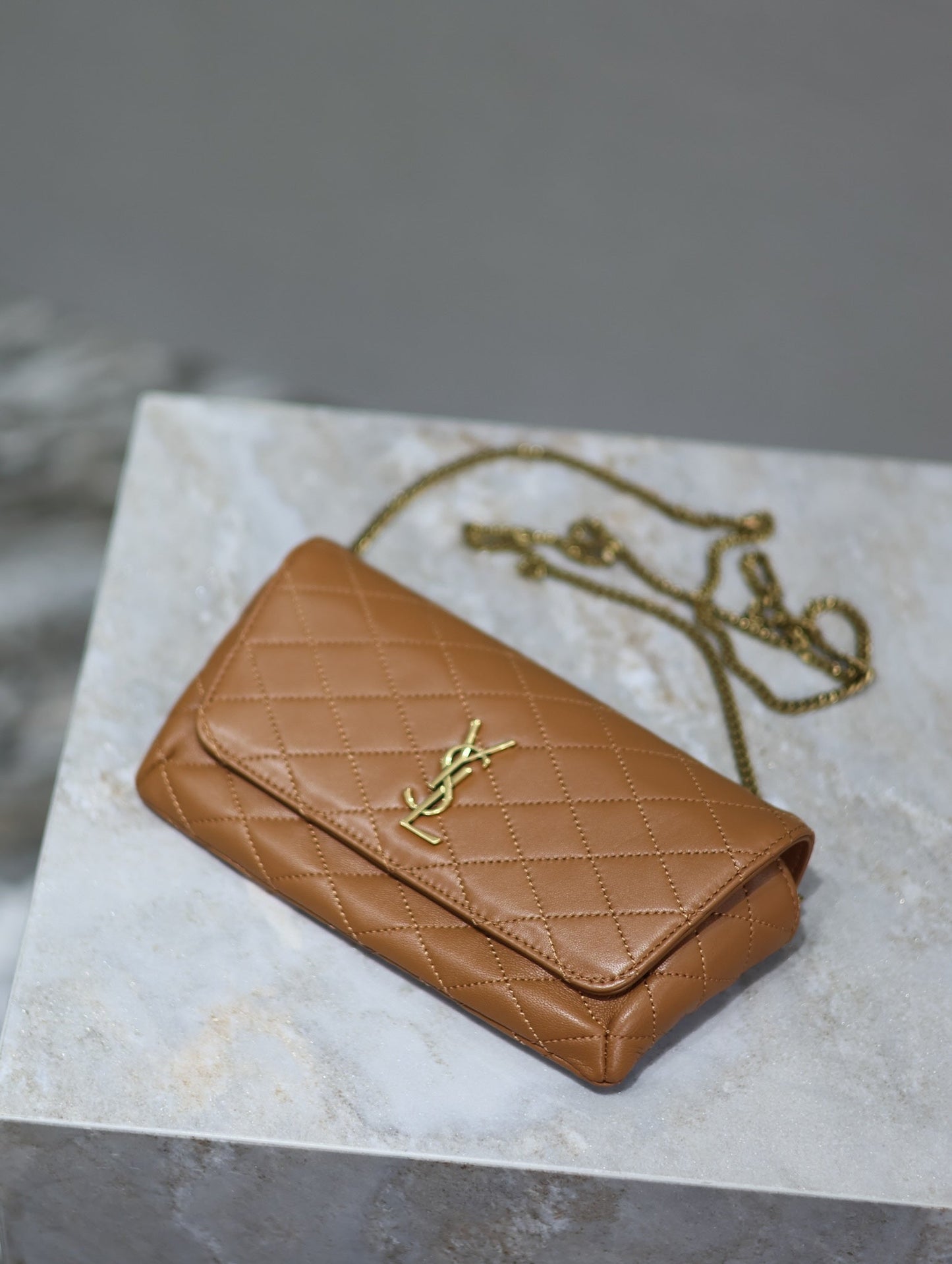 Prada Gaby Phone Bag 19cm Light Brown Quilted Leather GHW mysite