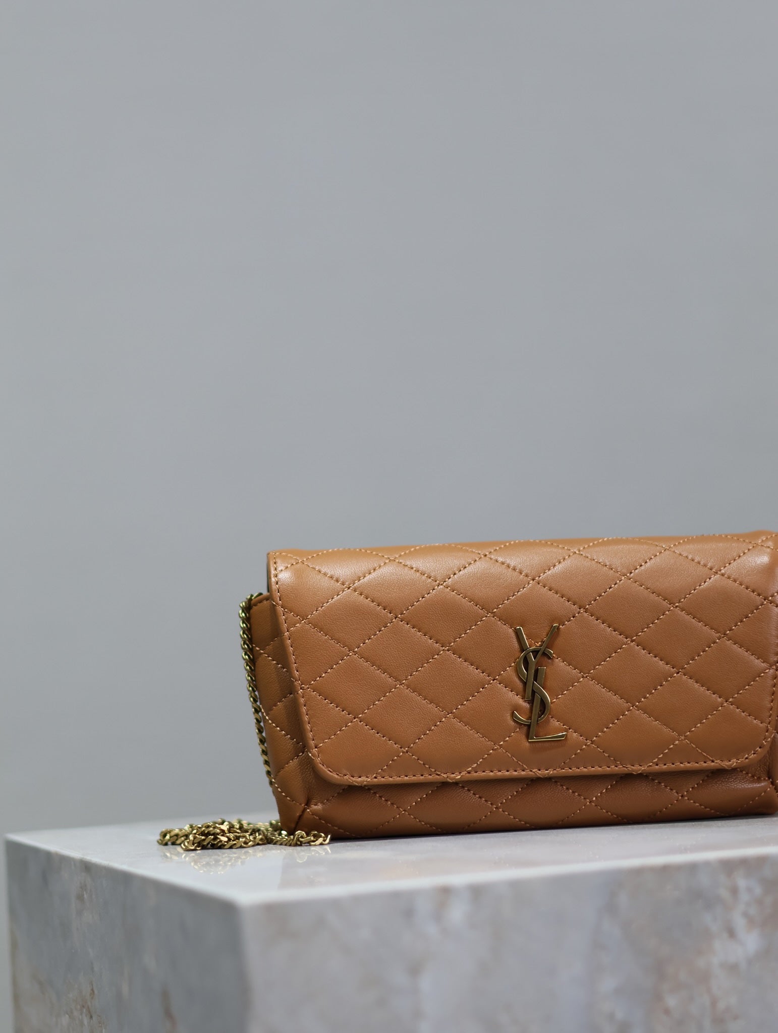 Prada Gaby Phone Bag 19cm Light Brown Quilted Leather GHW mysite