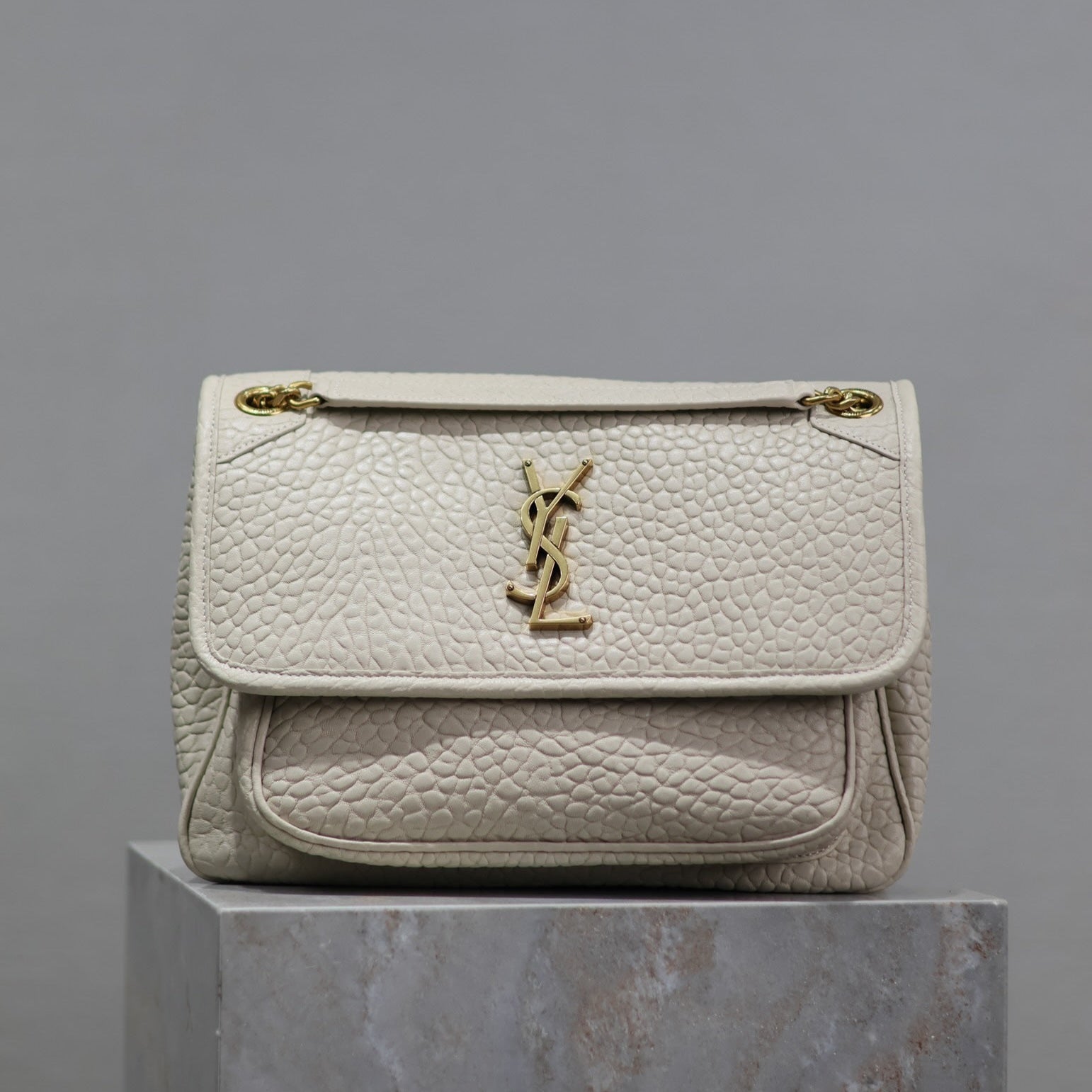 NIKI MEDIUM 28 IN WHITE ELEPHANT PATTERN LAMBSKIN GOLD LOGO mysite