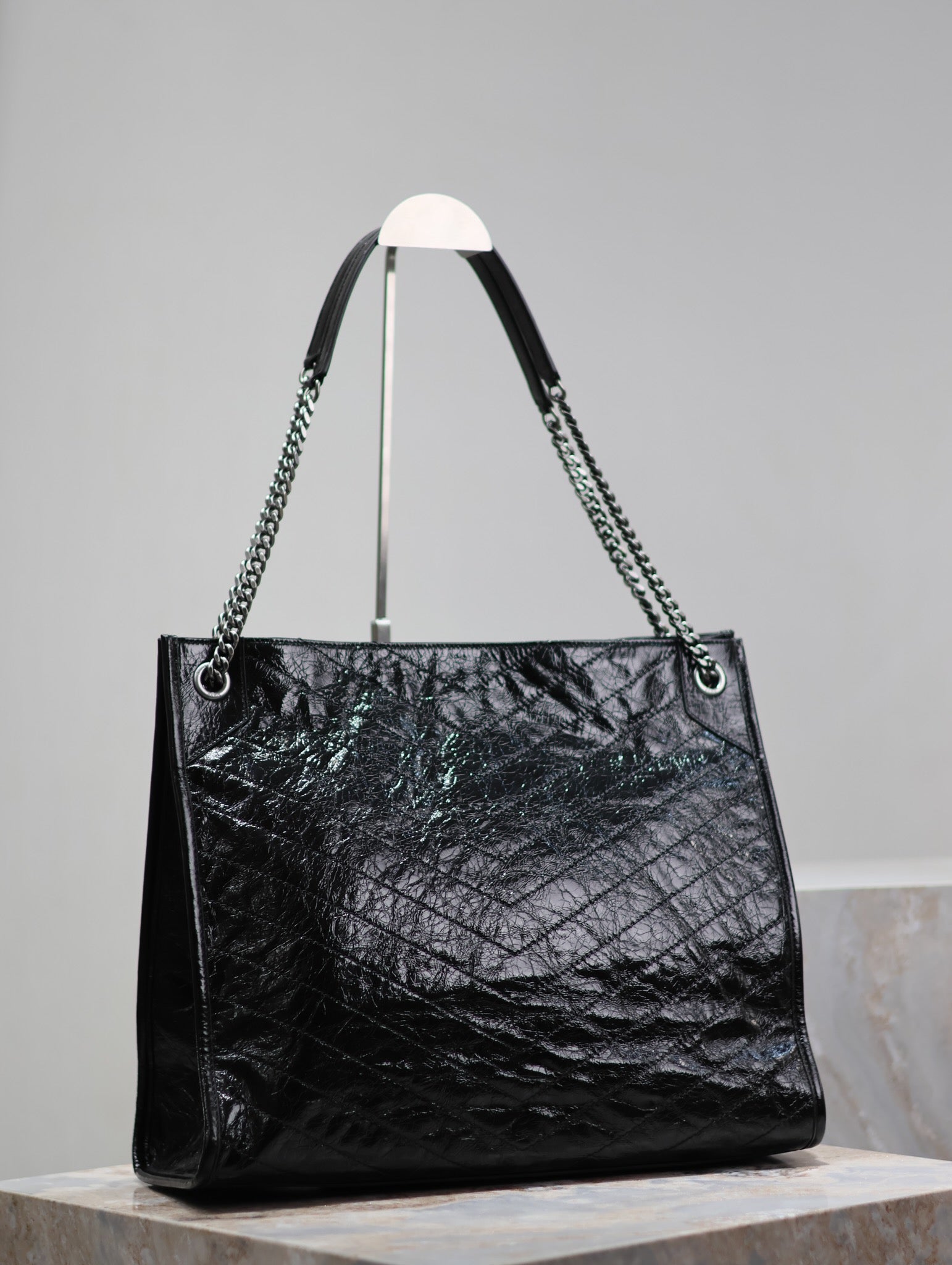 NIKI SHOPPING BAG 39 IN BLACK CRUMPLED CALFSKIN SILVER HARDWARE mysite