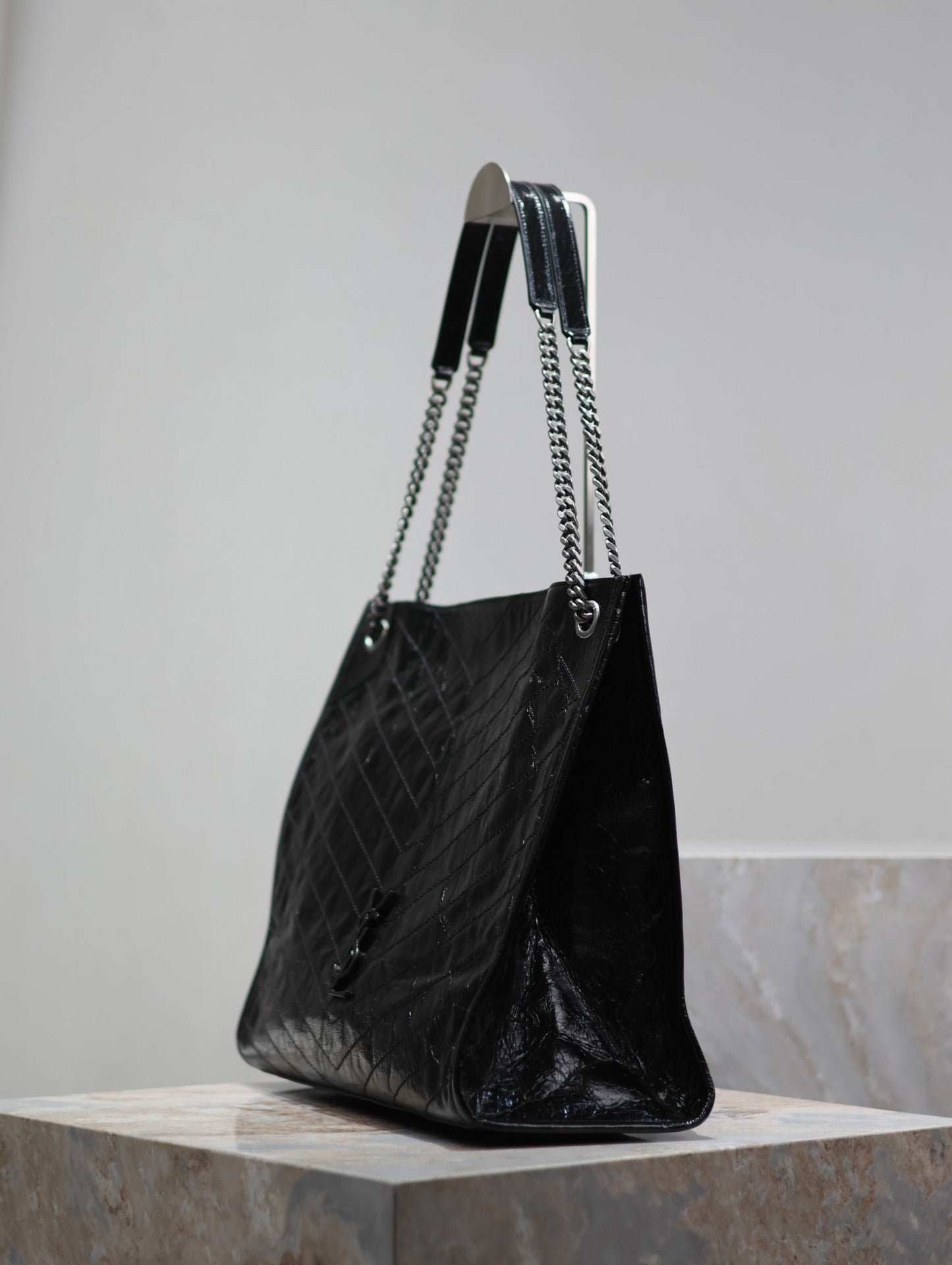 NIKI SHOPPING BAG 39 IN BLACK CRUMPLED CALFSKIN SILVER HARDWARE mysite