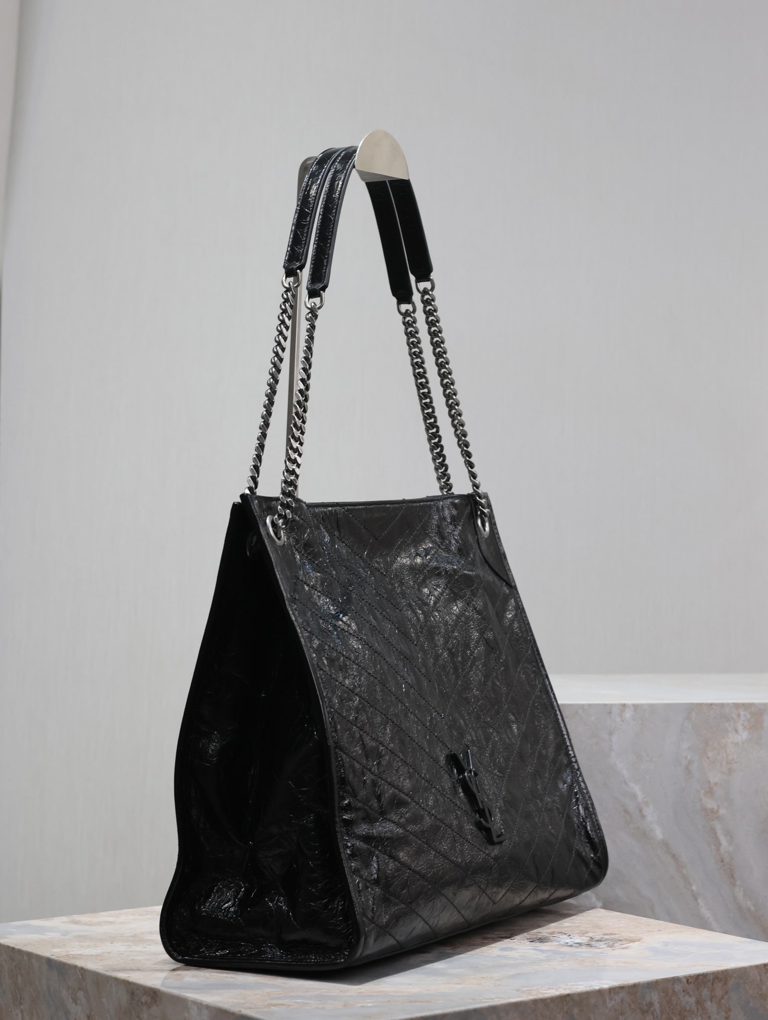 NIKI SHOPPING BAG 39 IN BLACK CRUMPLED CALFSKIN SILVER HARDWARE mysite