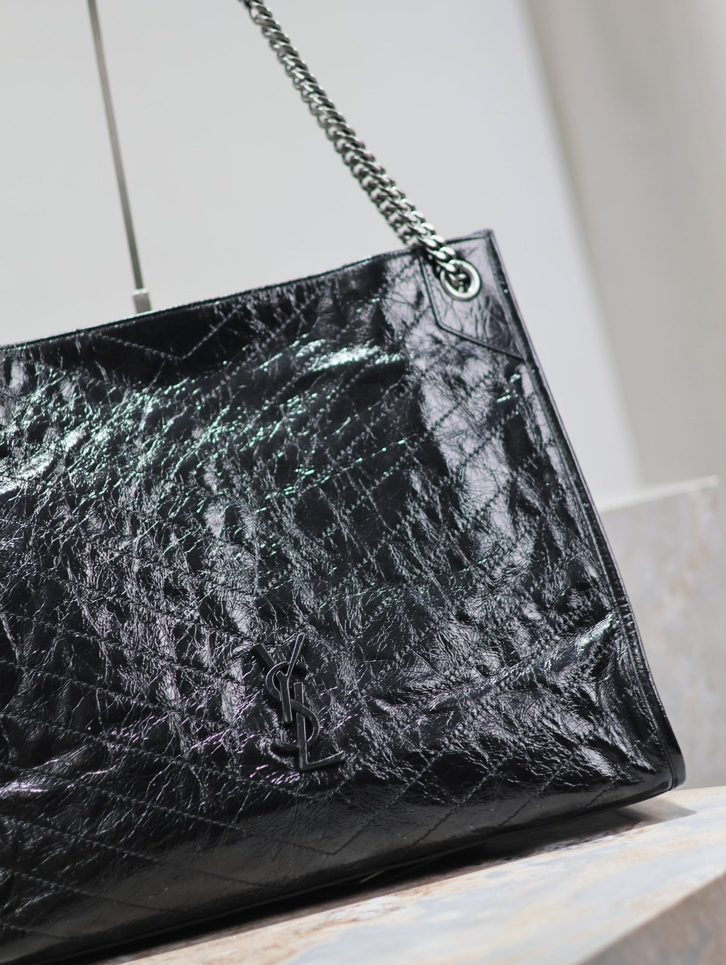 NIKI SHOPPING BAG 39 IN BLACK CRUMPLED CALFSKIN SILVER HARDWARE mysite