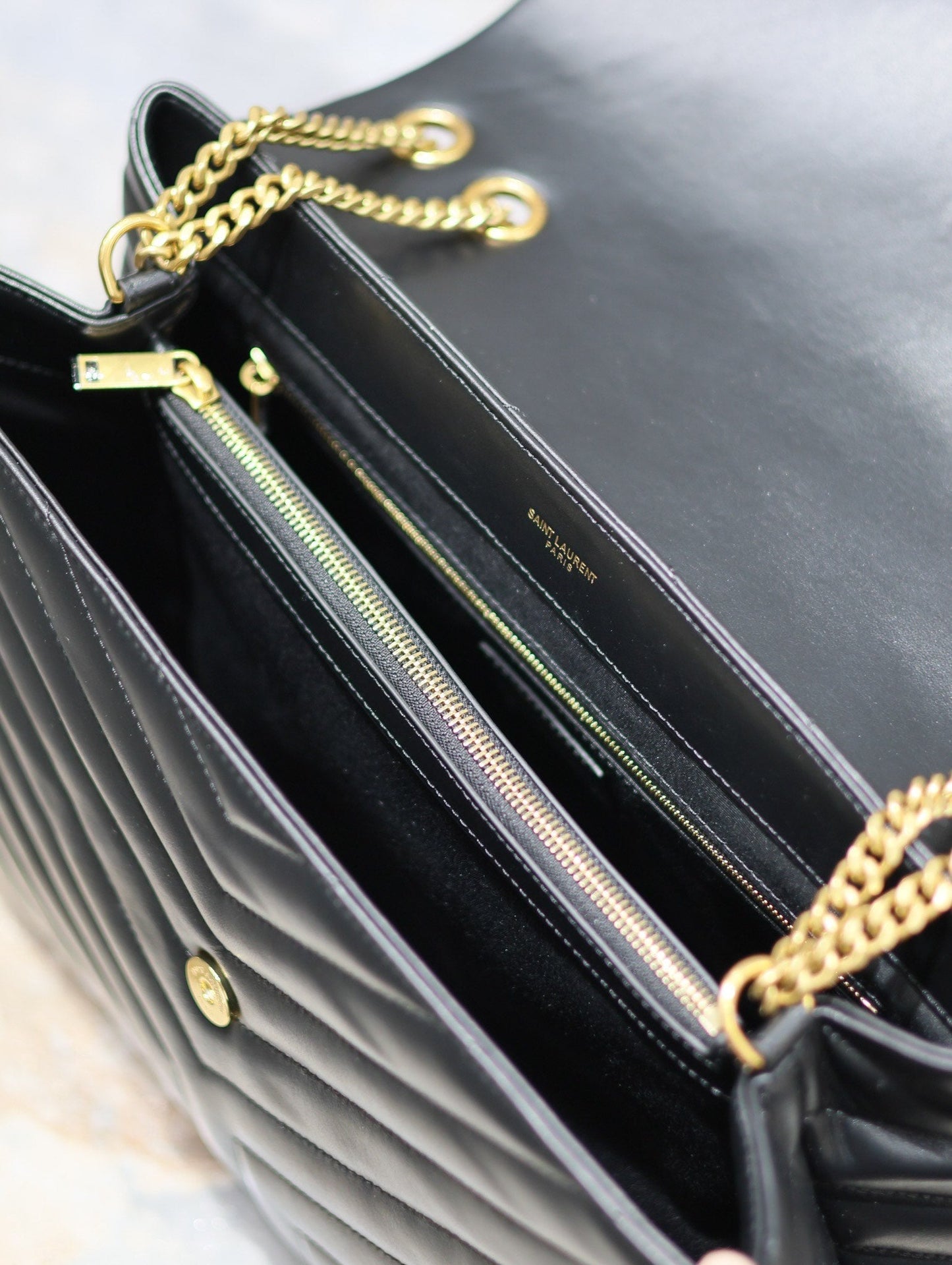 LOULOU LARGE 36 IN BLACK QUILTED CALFSKIN GOLD HARDWARE mysite