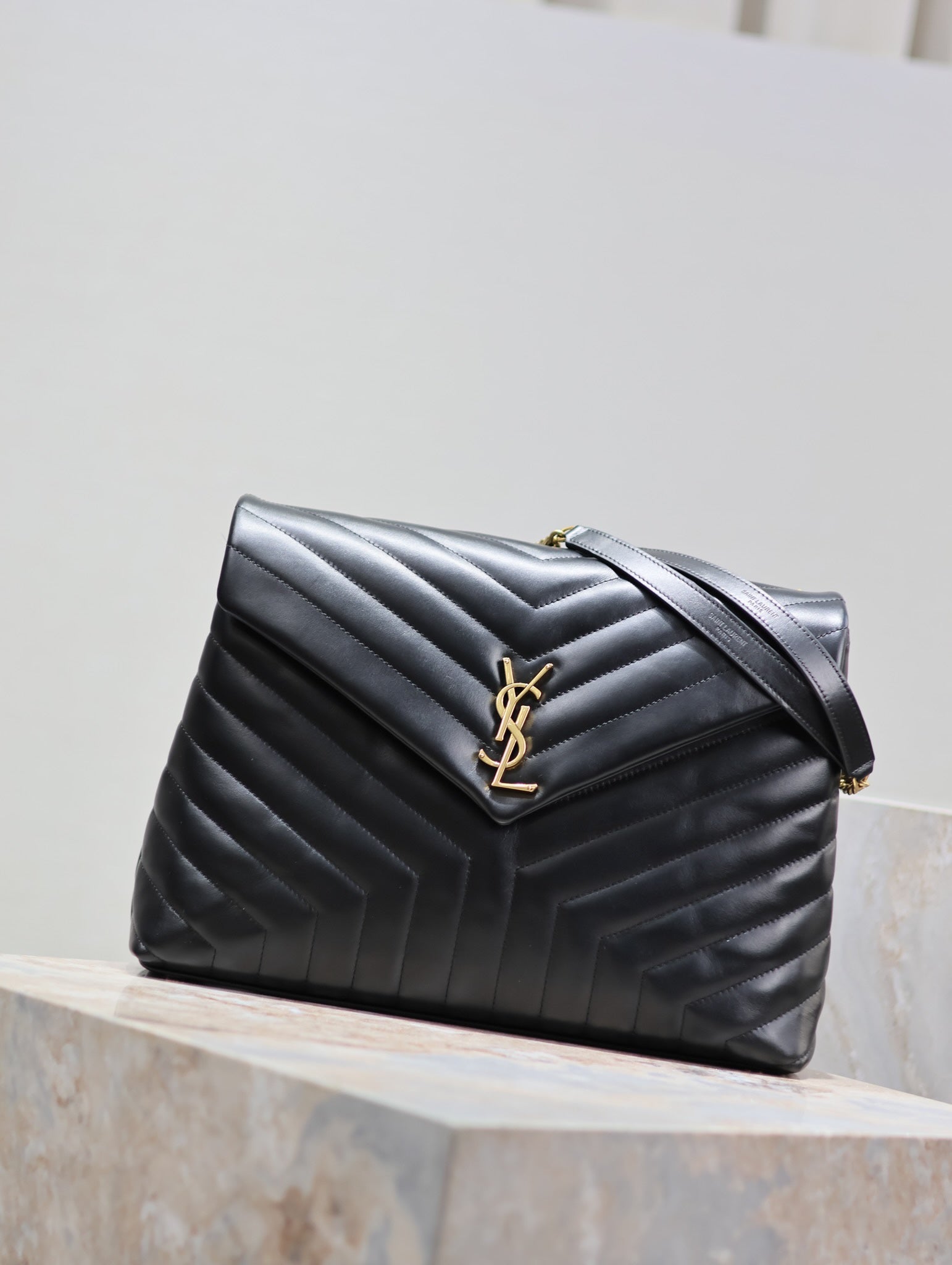 LOULOU LARGE 36 IN BLACK QUILTED CALFSKIN GOLD HARDWARE mysite