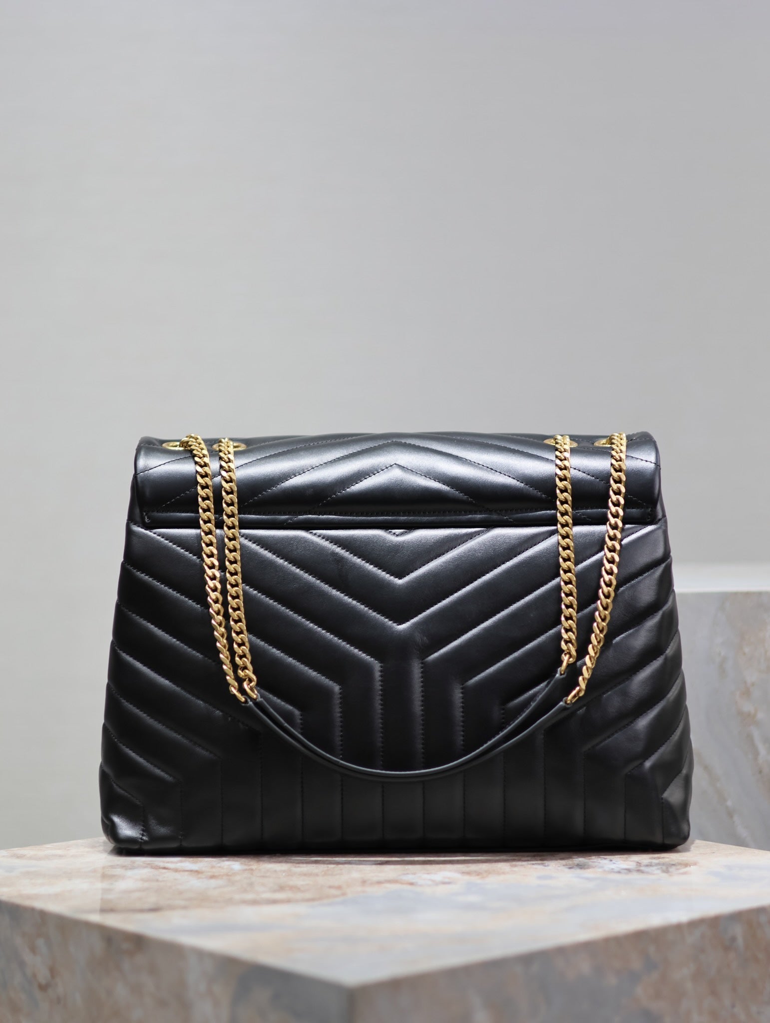 LOULOU LARGE 36 IN BLACK QUILTED CALFSKIN GOLD HARDWARE mysite