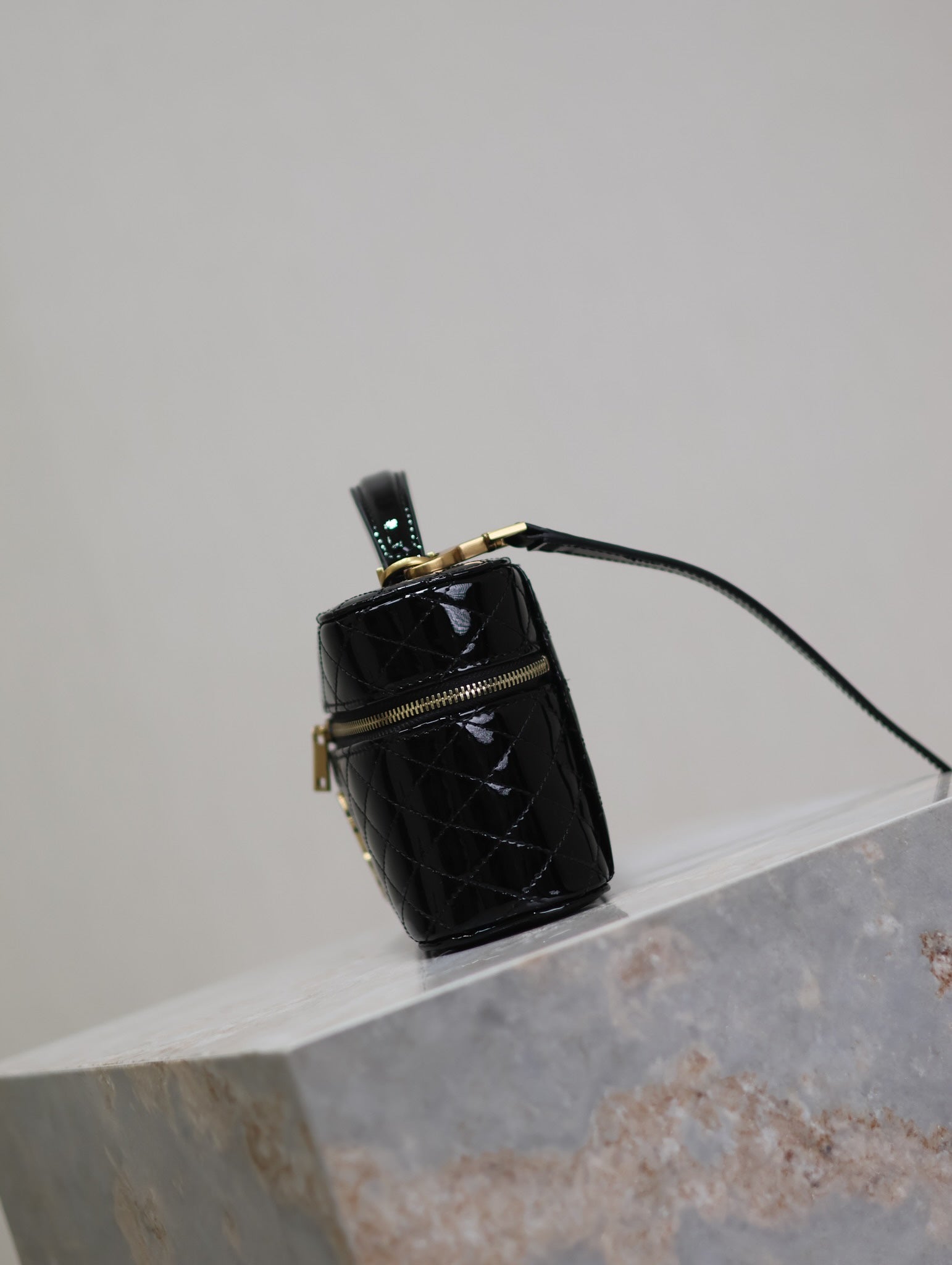 GABY MINI VANITY 18 IN BLACK GLOSSY LAMBSKIN GOLD HARDWARE mysite