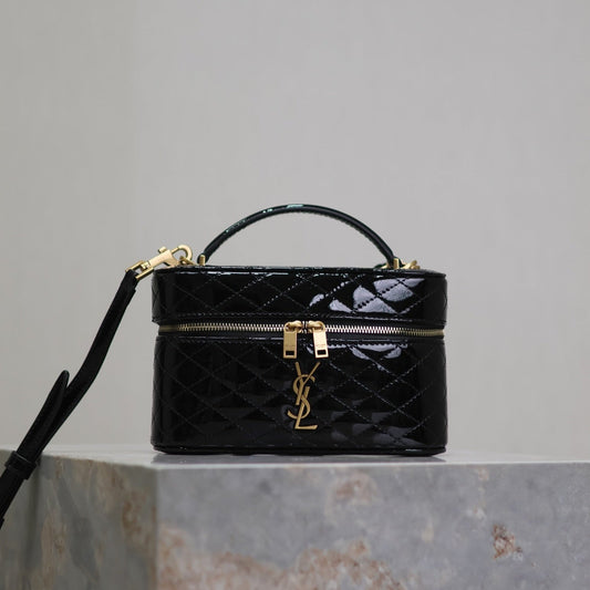 GABY MINI VANITY 18 IN BLACK GLOSSY LAMBSKIN GOLD HARDWARE mysite