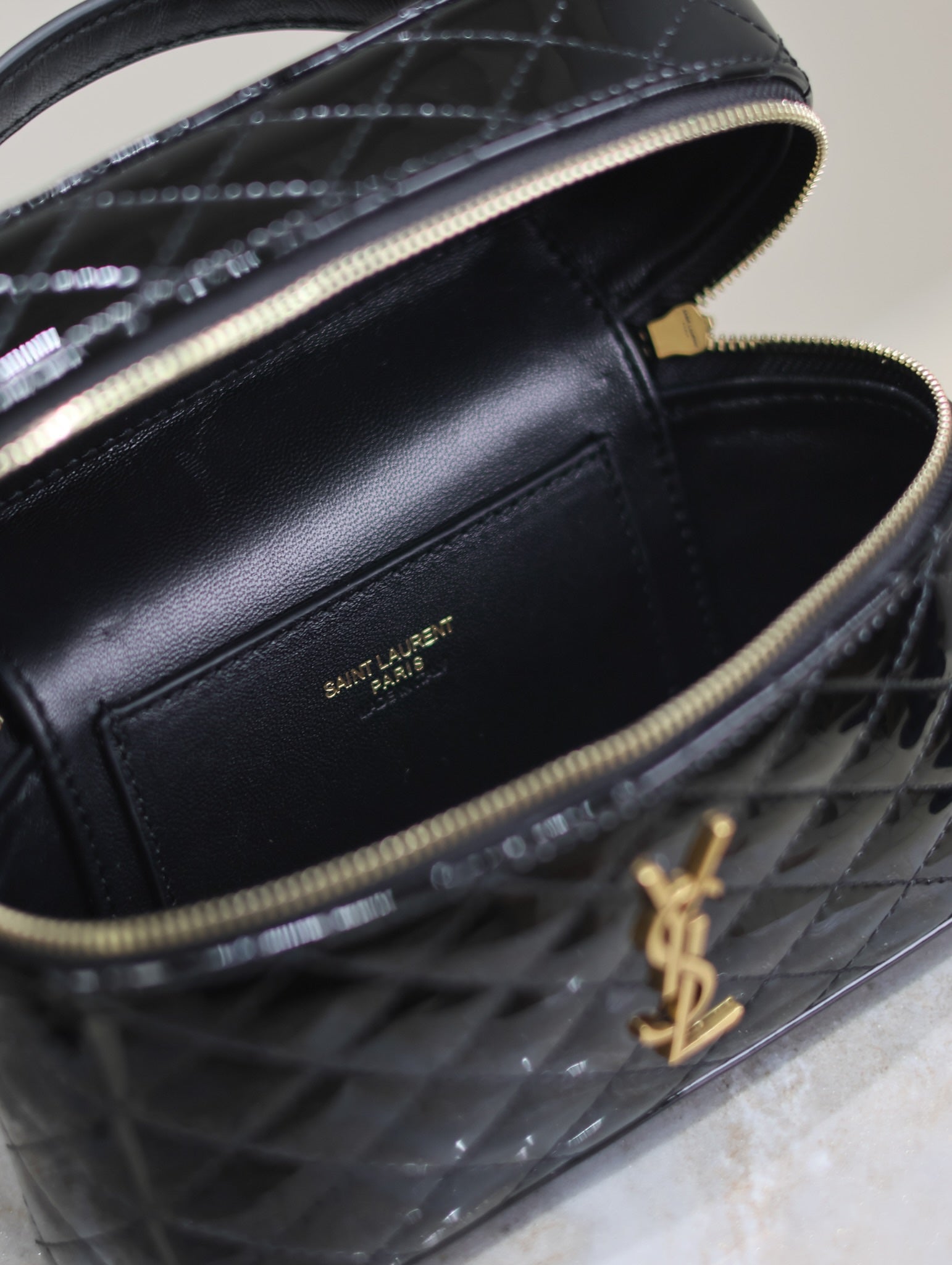 GABY MINI VANITY 18 IN BLACK GLOSSY LAMBSKIN GOLD HARDWARE mysite