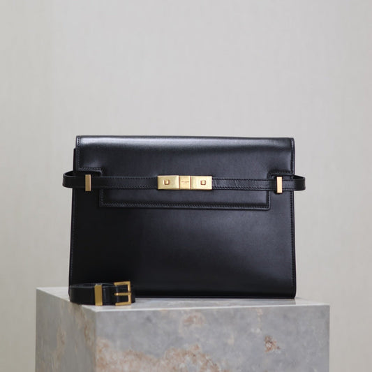 MANHATTAN MEDIUM 29 IN BLACK SMOOTH CALFSKIN GOLD BUCKLE mysite