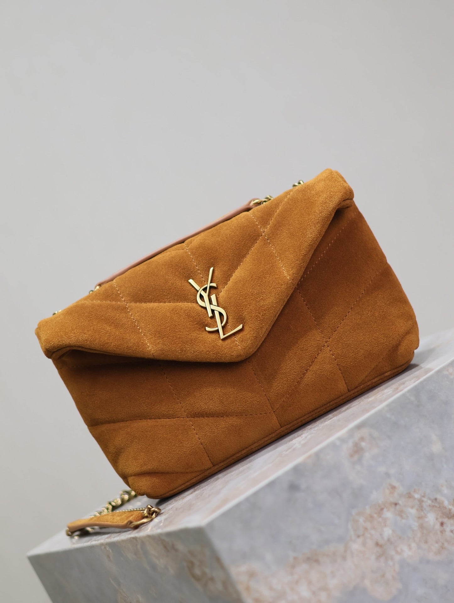 PUFFER TOY 23 IN BRONZE BROWN SUEDE GOLD HARDWARE mysite