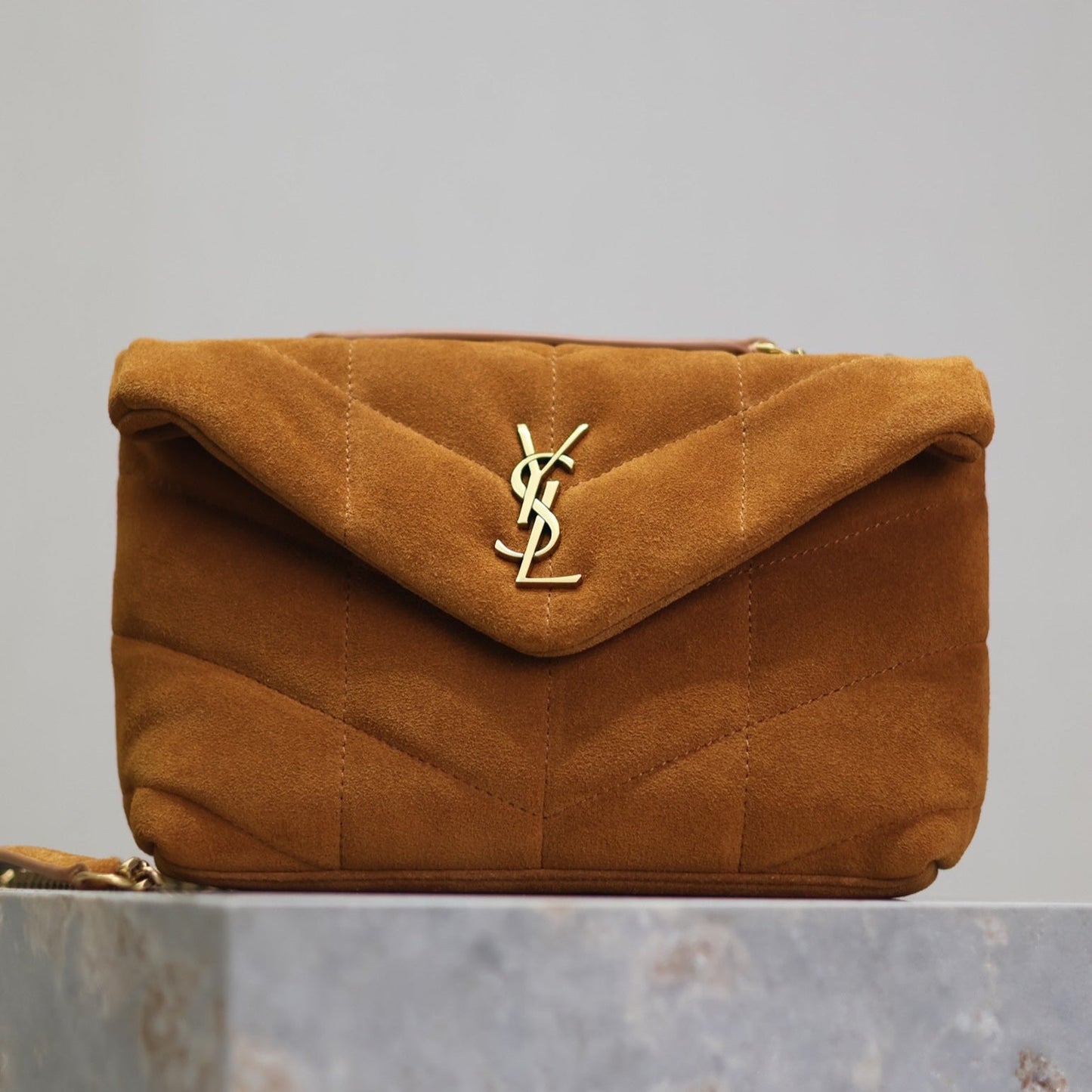 PUFFER TOY 23 IN BRONZE BROWN SUEDE GOLD HARDWARE mysite