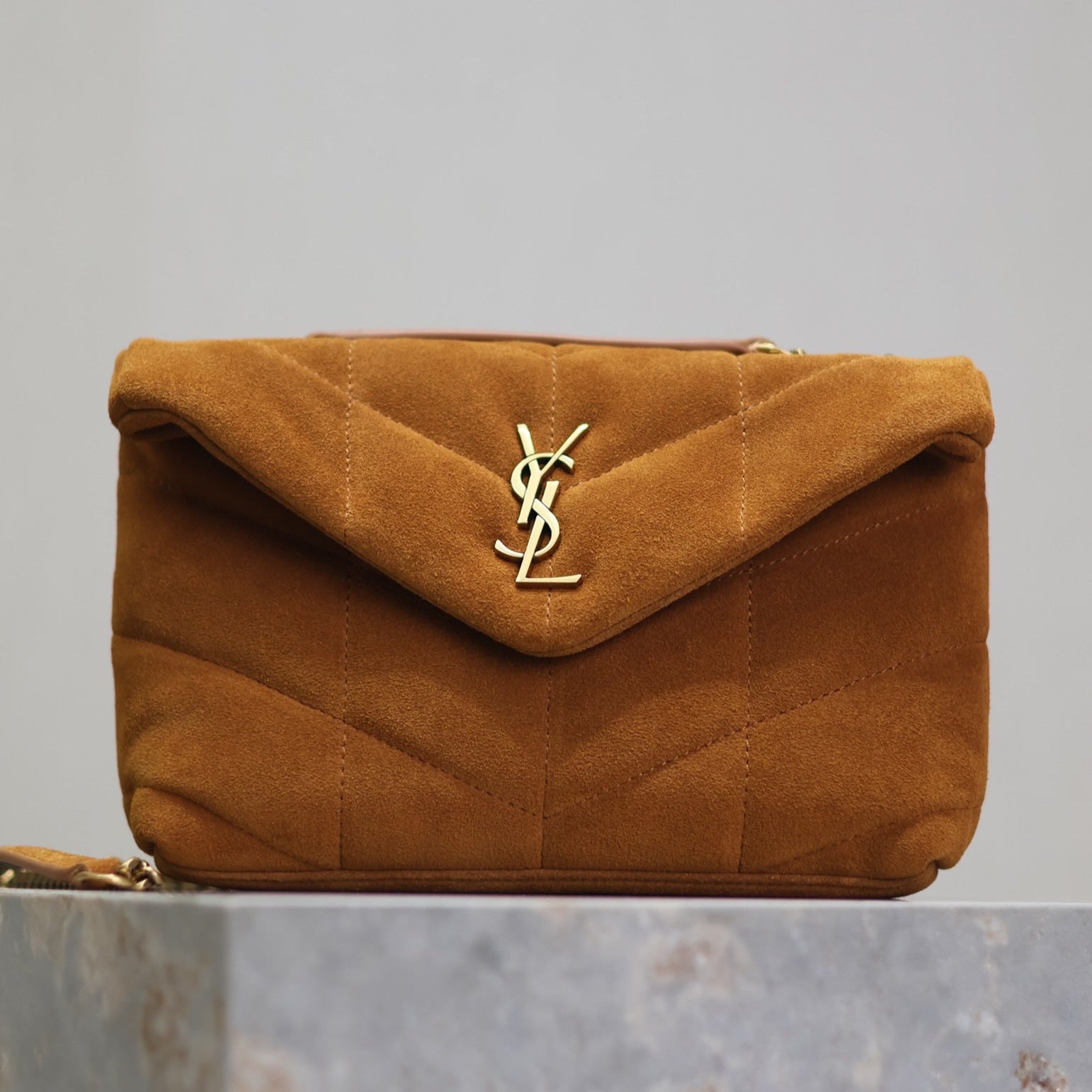 PUFFER TOY 23 IN BRONZE BROWN SUEDE GOLD HARDWARE mysite