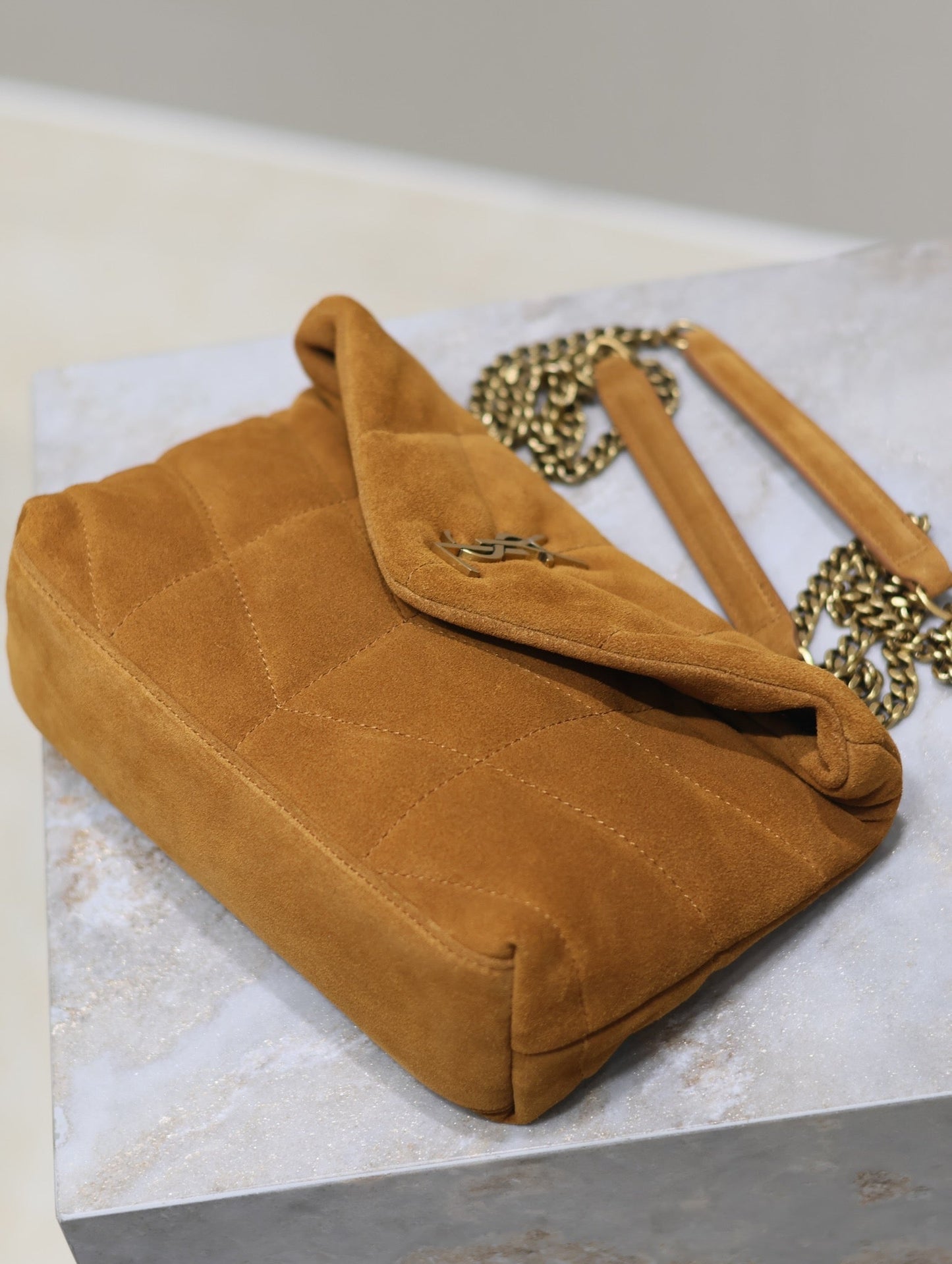 PUFFER TOY 23 IN BRONZE BROWN SUEDE GOLD HARDWARE mysite