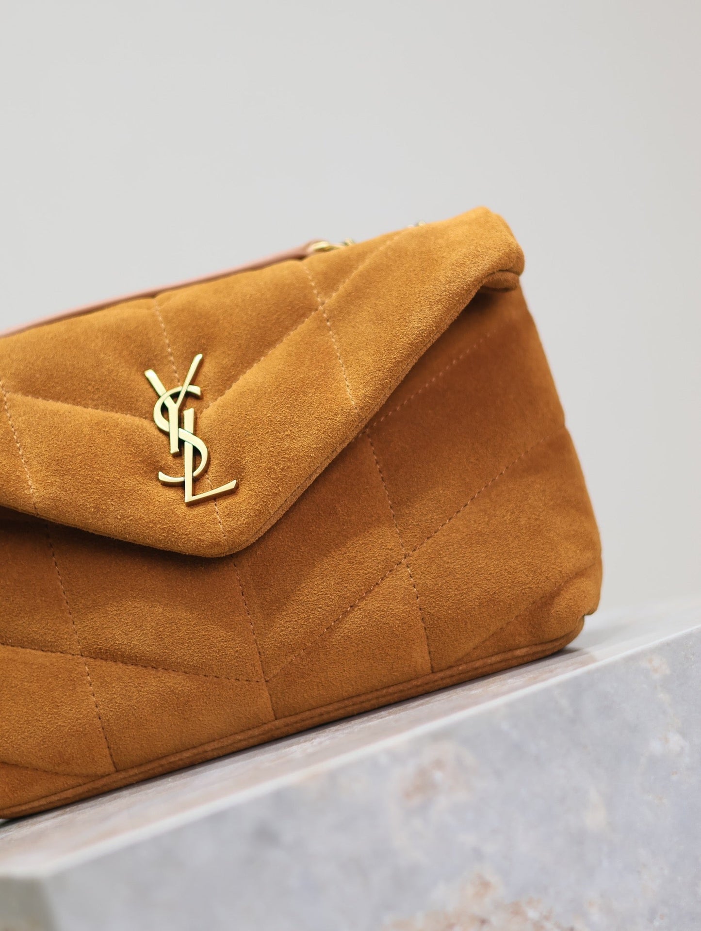 PUFFER TOY 23 IN BRONZE BROWN SUEDE GOLD HARDWARE mysite