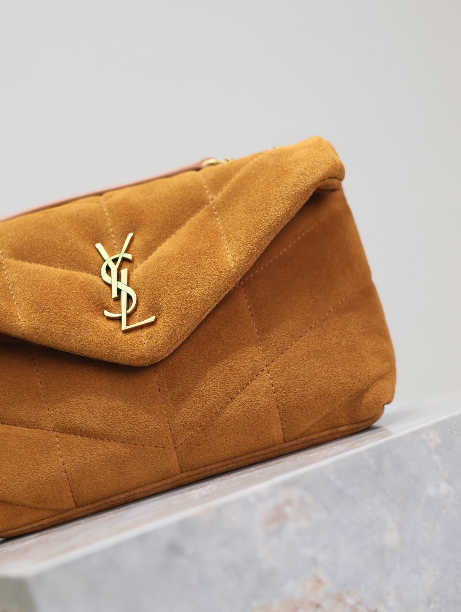 PUFFER TOY 23 IN BRONZE BROWN SUEDE GOLD HARDWARE mysite