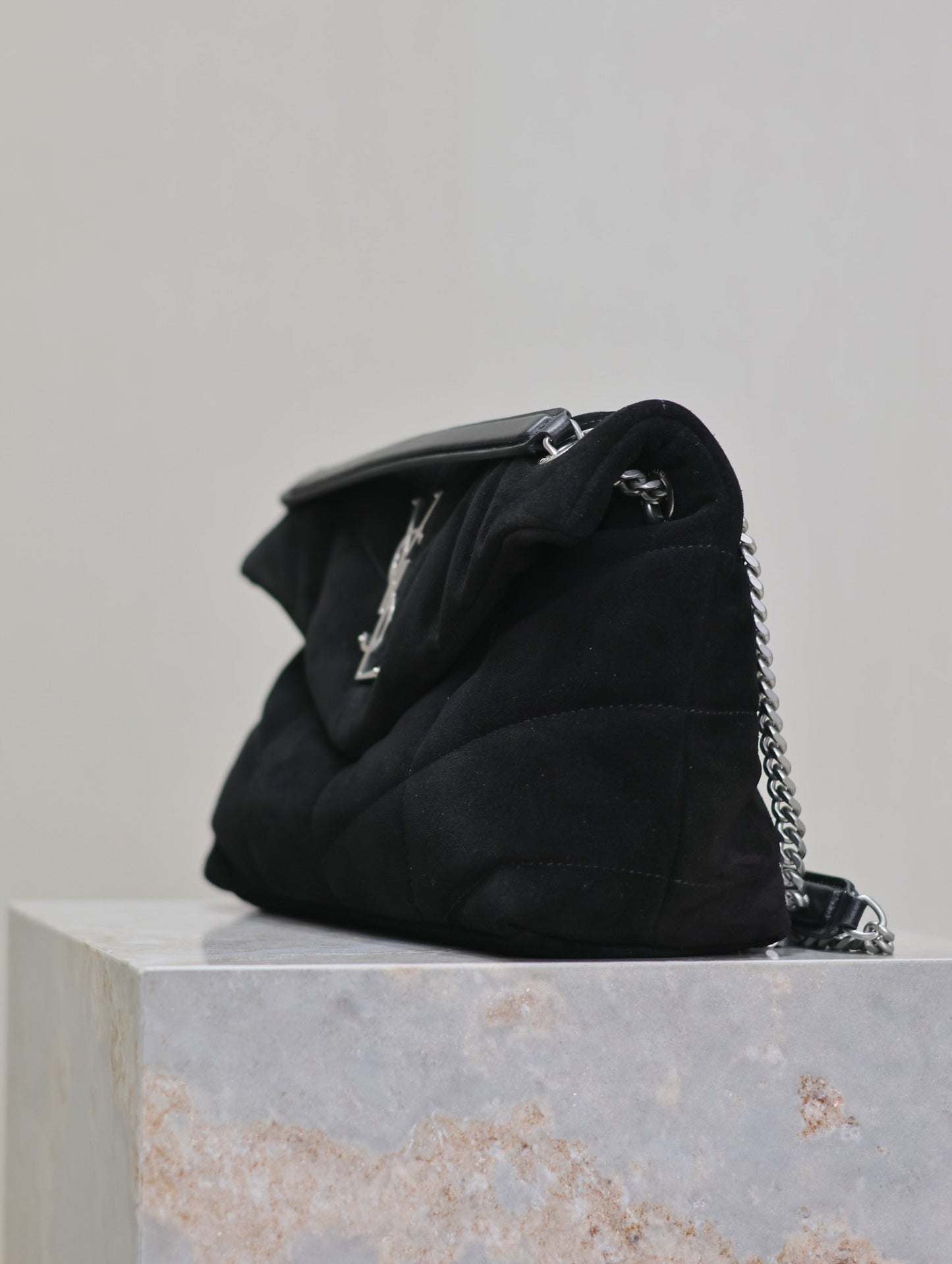 PUFFER SMALL 29 IN BLACK SUEDE SILVER HARDWARE mysite