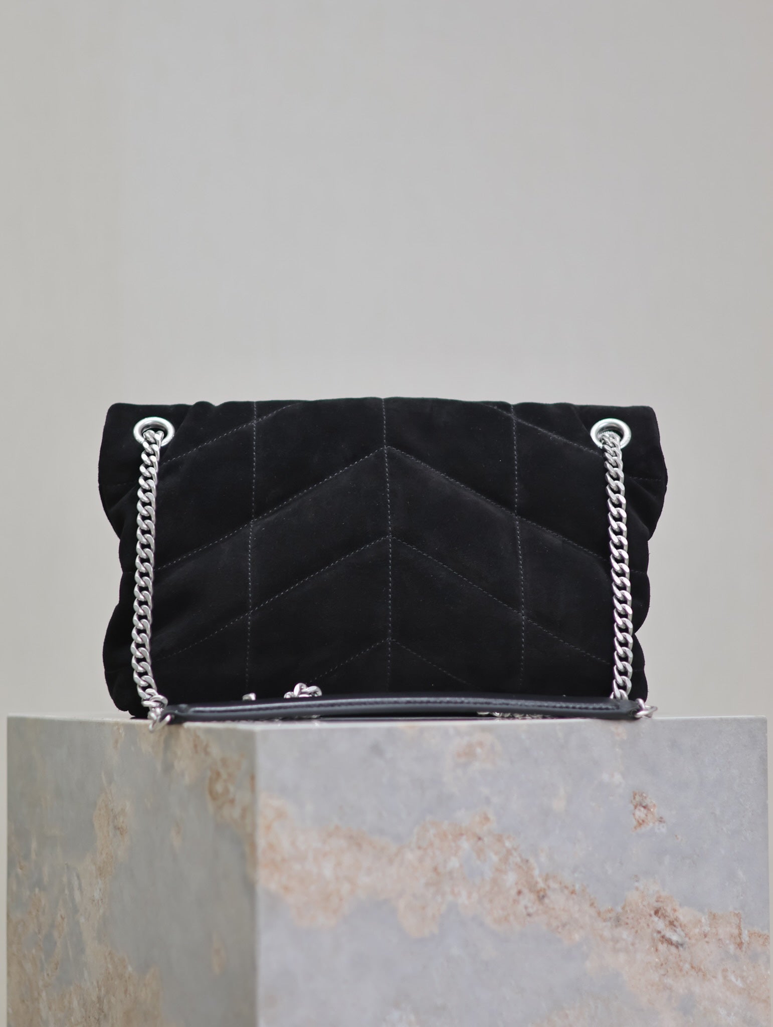 PUFFER SMALL 29 IN BLACK SUEDE SILVER HARDWARE mysite