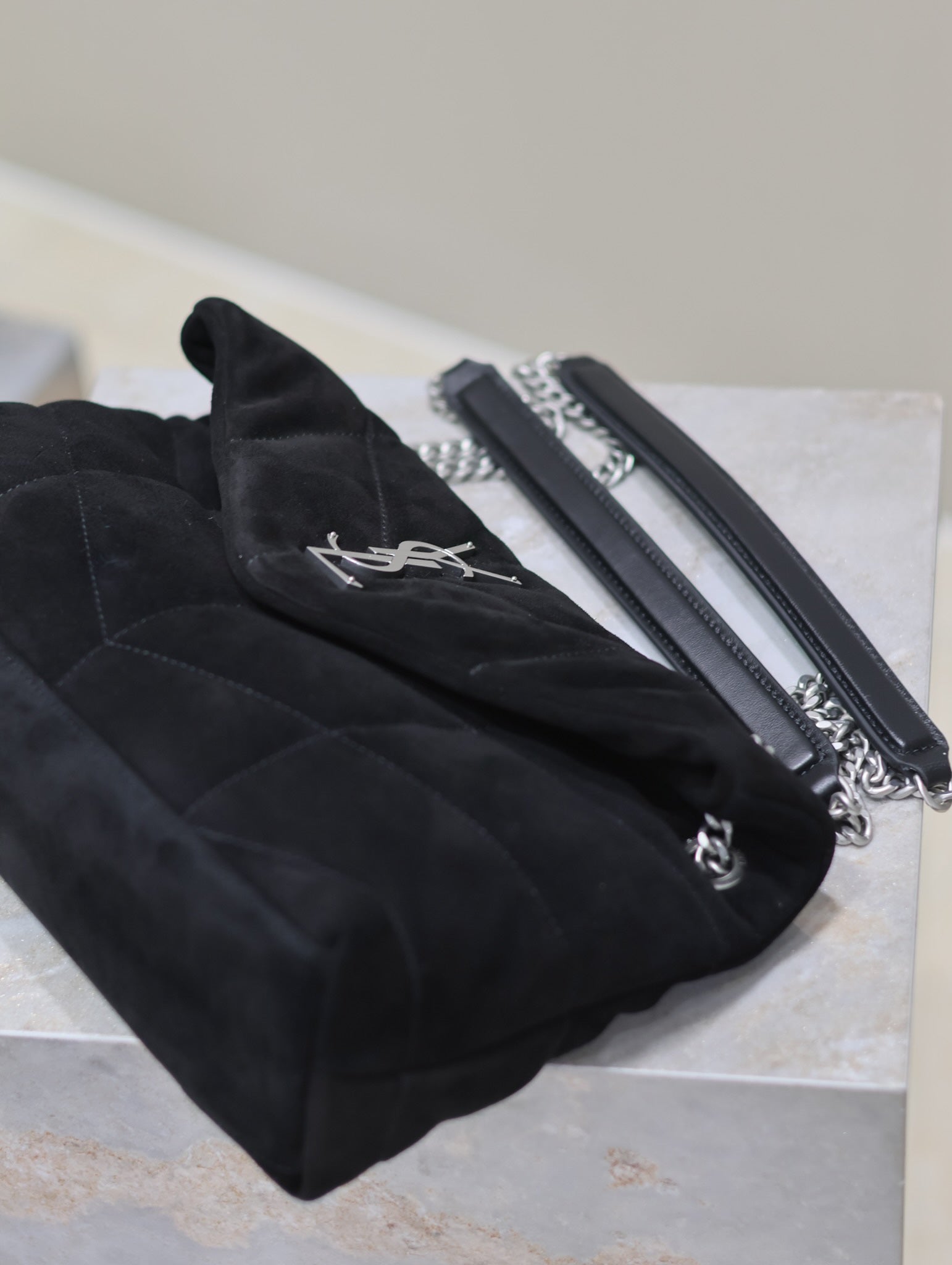 PUFFER SMALL 29 IN BLACK SUEDE SILVER HARDWARE mysite