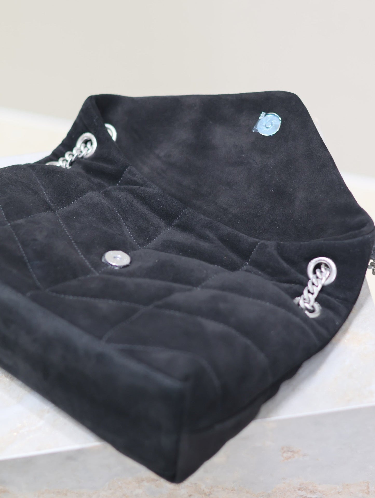 PUFFER SMALL 29 IN BLACK SUEDE SILVER HARDWARE mysite