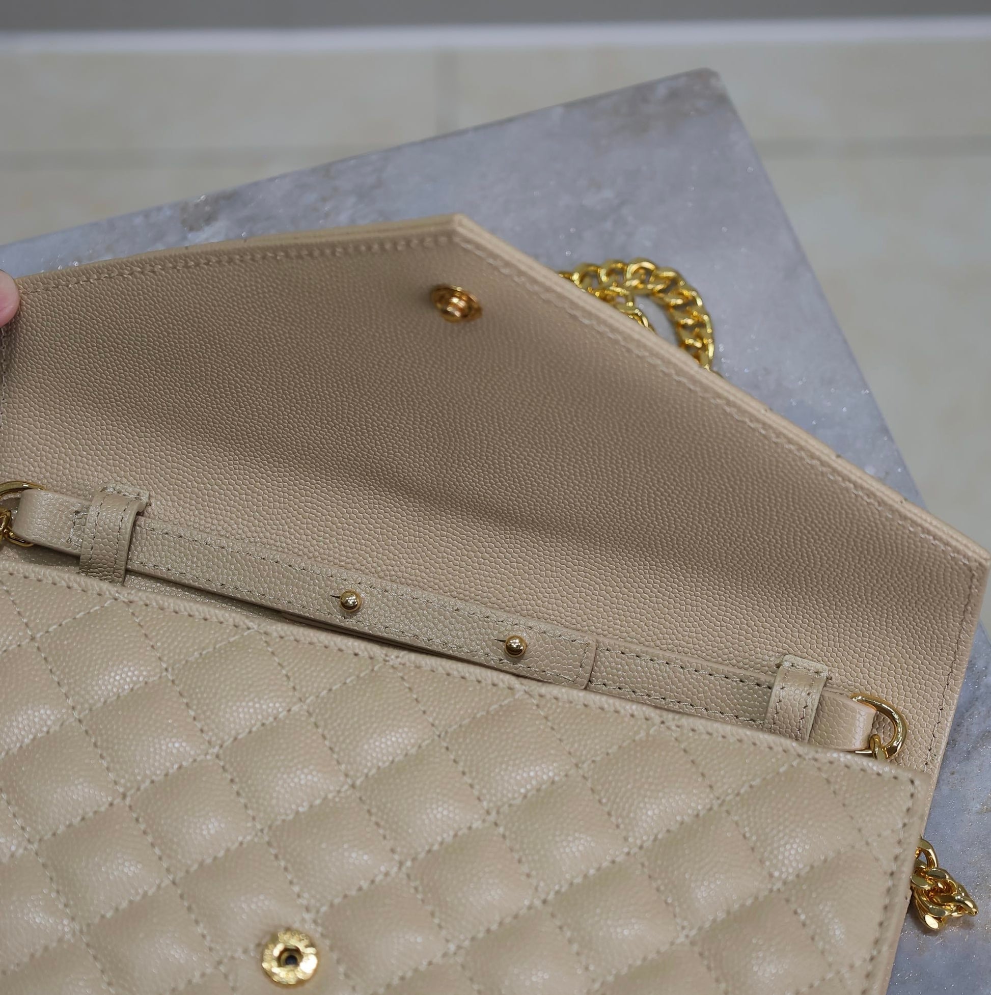 ENVELOPE CHAIN BAG 22 IN SEPIA TAN LAMBSKIN GOLD HARDWARE mysite