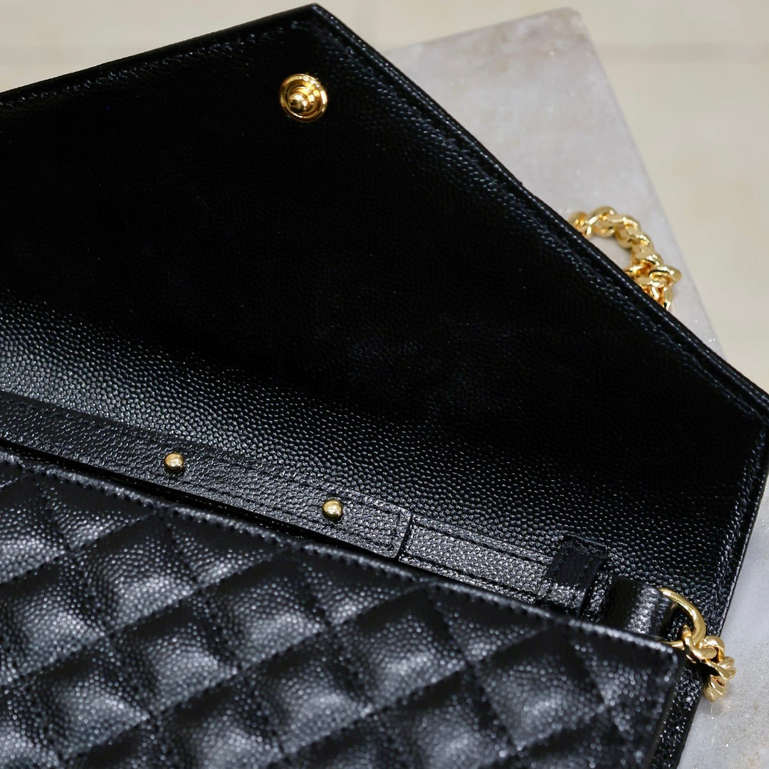 ENVELOPE CHAIN BAG 22 IN BLACK LAMBSKIN GOLD HARDWARE mysite