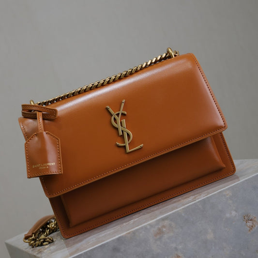 YSL Medium Sunset Shoulder Bag 22cm Brown Cowhide mysite