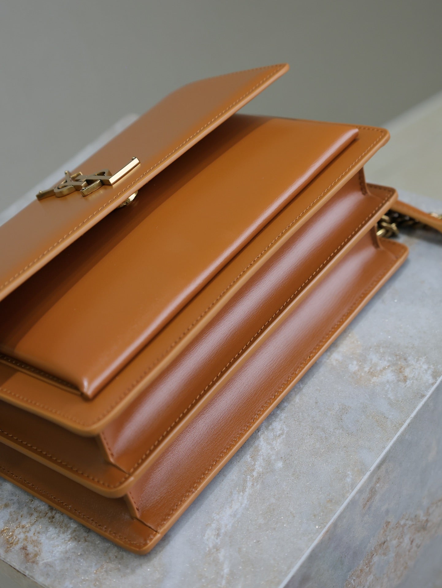 YSL Medium Sunset Shoulder Bag 22cm Brown Cowhide mysite