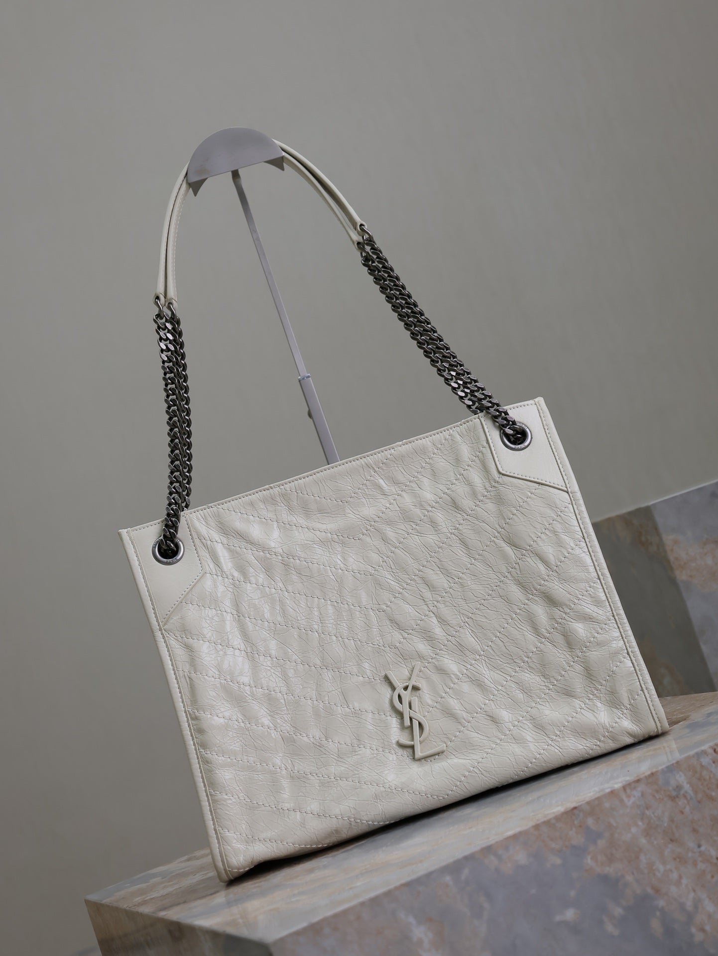 NIKI SHOPPING BAG 33 IN WHITE CRUMPLED CALFSKIN mysite