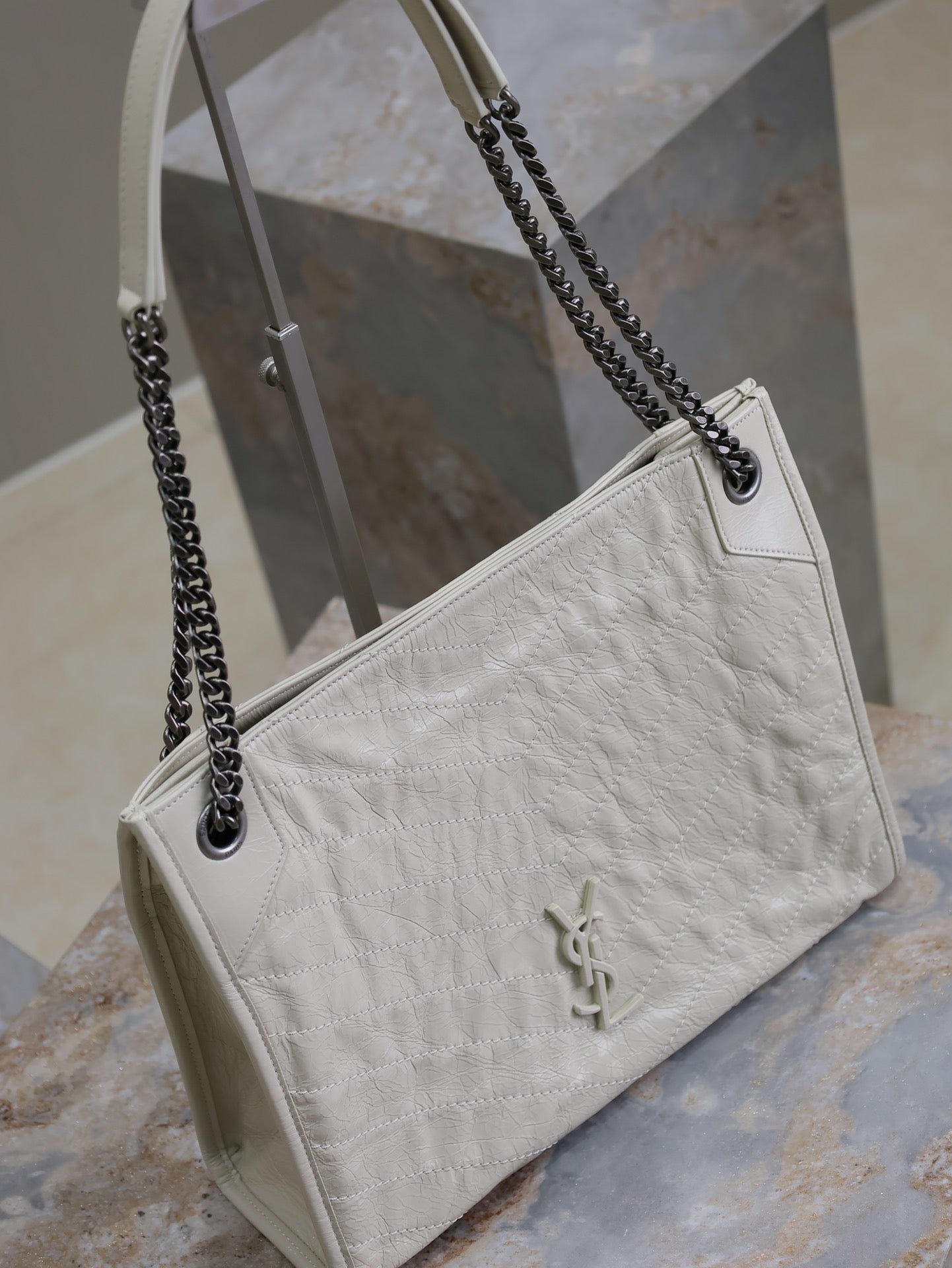 NIKI SHOPPING BAG 33 IN WHITE CRUMPLED CALFSKIN mysite