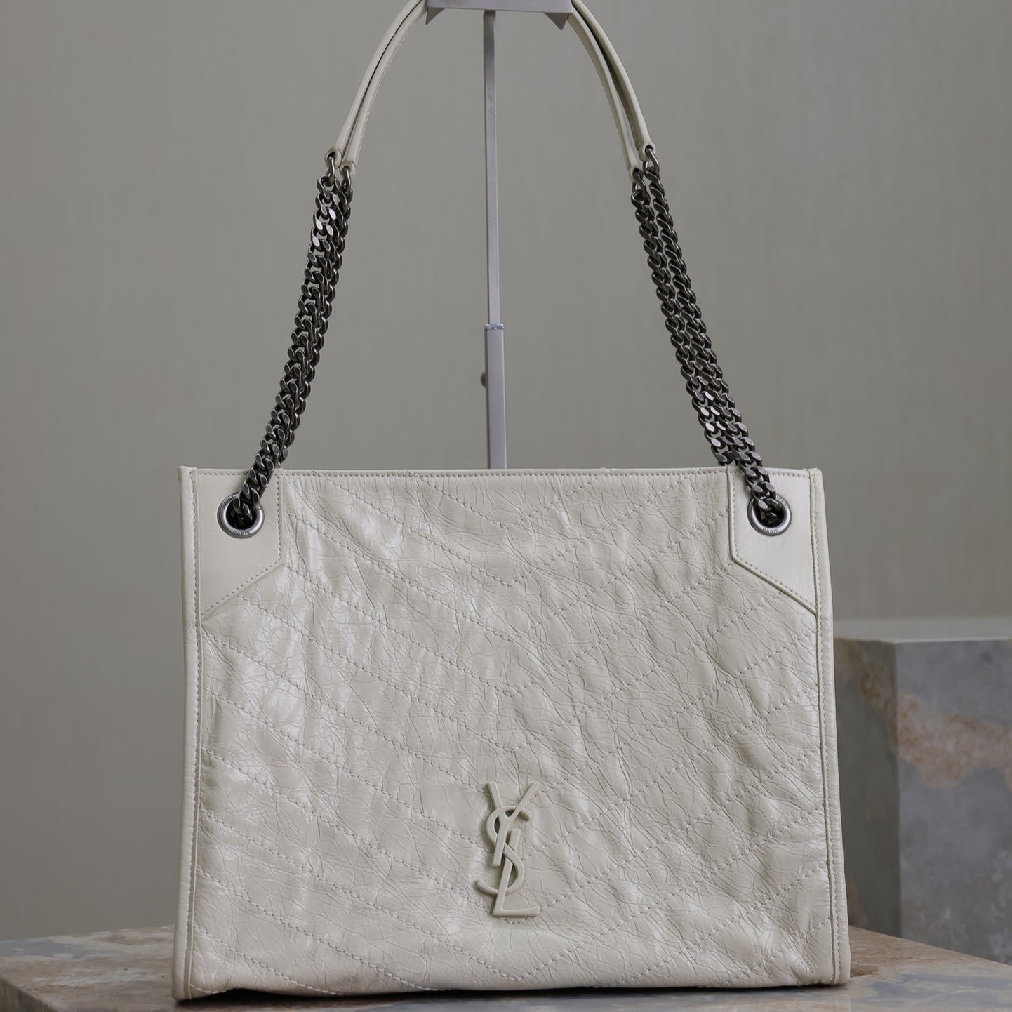 NIKI SHOPPING BAG 33 IN WHITE CRUMPLED CALFSKIN mysite