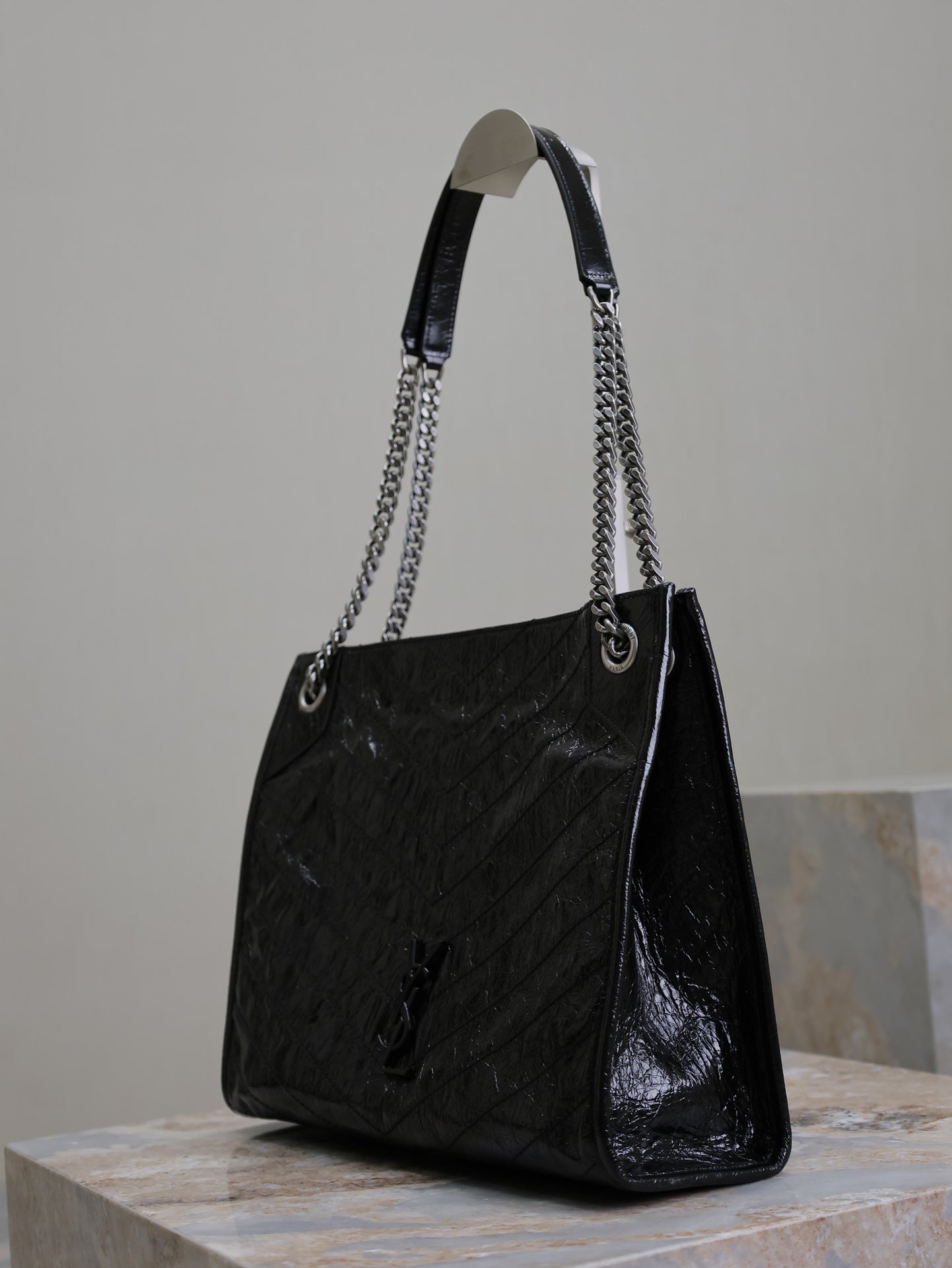 NIKI SHOPPING BAG 33 IN BLACK CRUMPLED CALFSKIN SILVER HARDWARE mysite