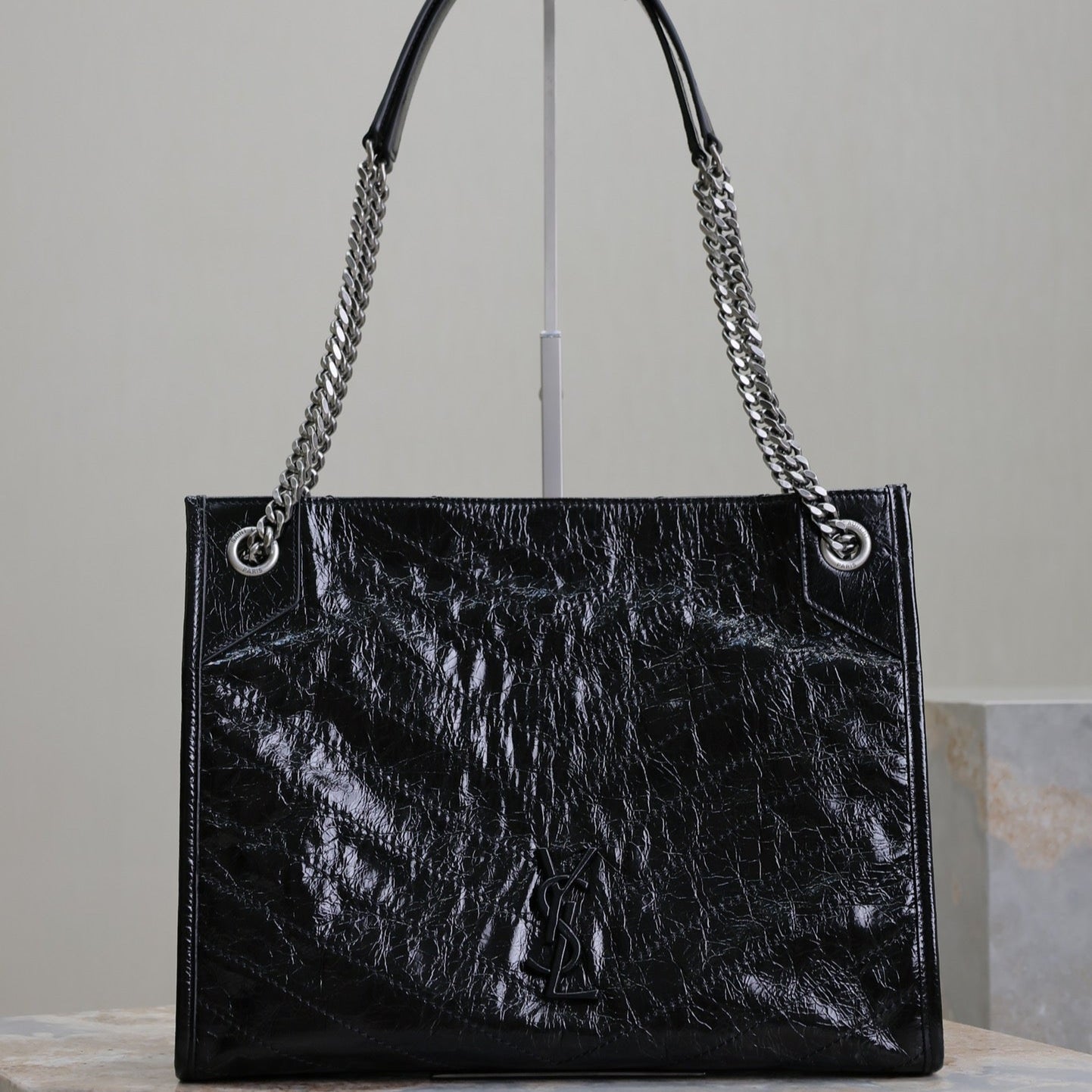 NIKI SHOPPING BAG 33 IN BLACK CRUMPLED CALFSKIN SILVER HARDWARE mysite