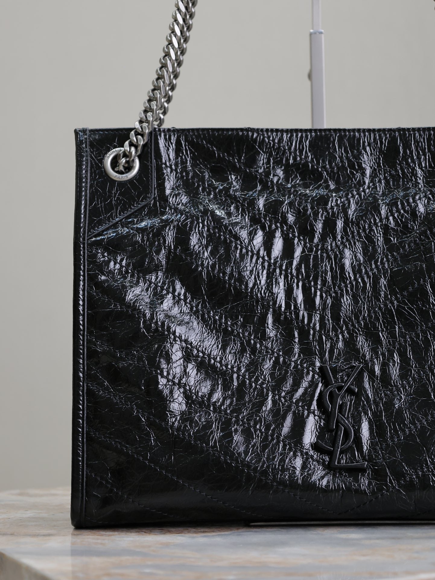 NIKI SHOPPING BAG 33 IN BLACK CRUMPLED CALFSKIN SILVER HARDWARE mysite