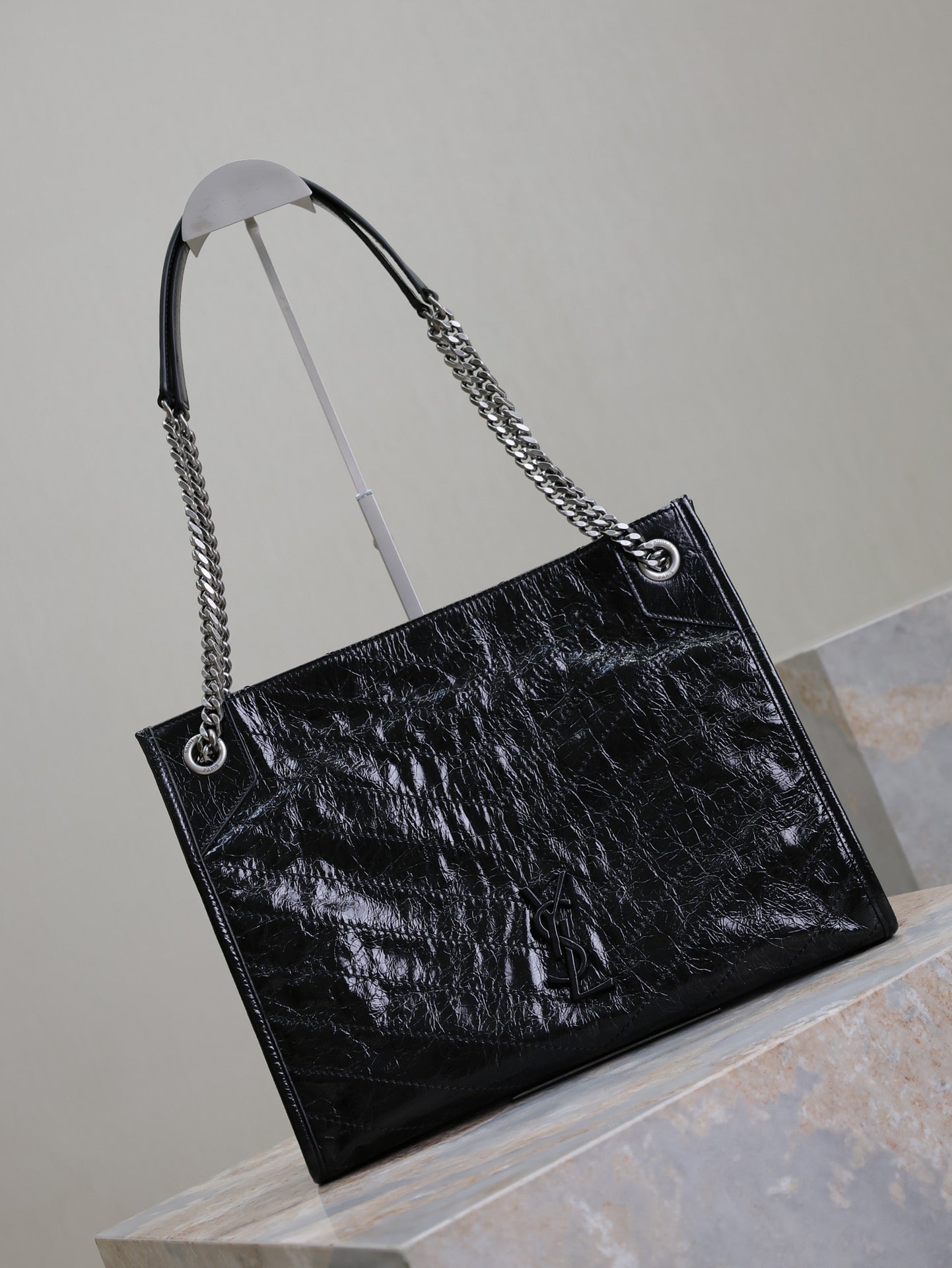 NIKI SHOPPING BAG 33 IN BLACK CRUMPLED CALFSKIN SILVER HARDWARE mysite