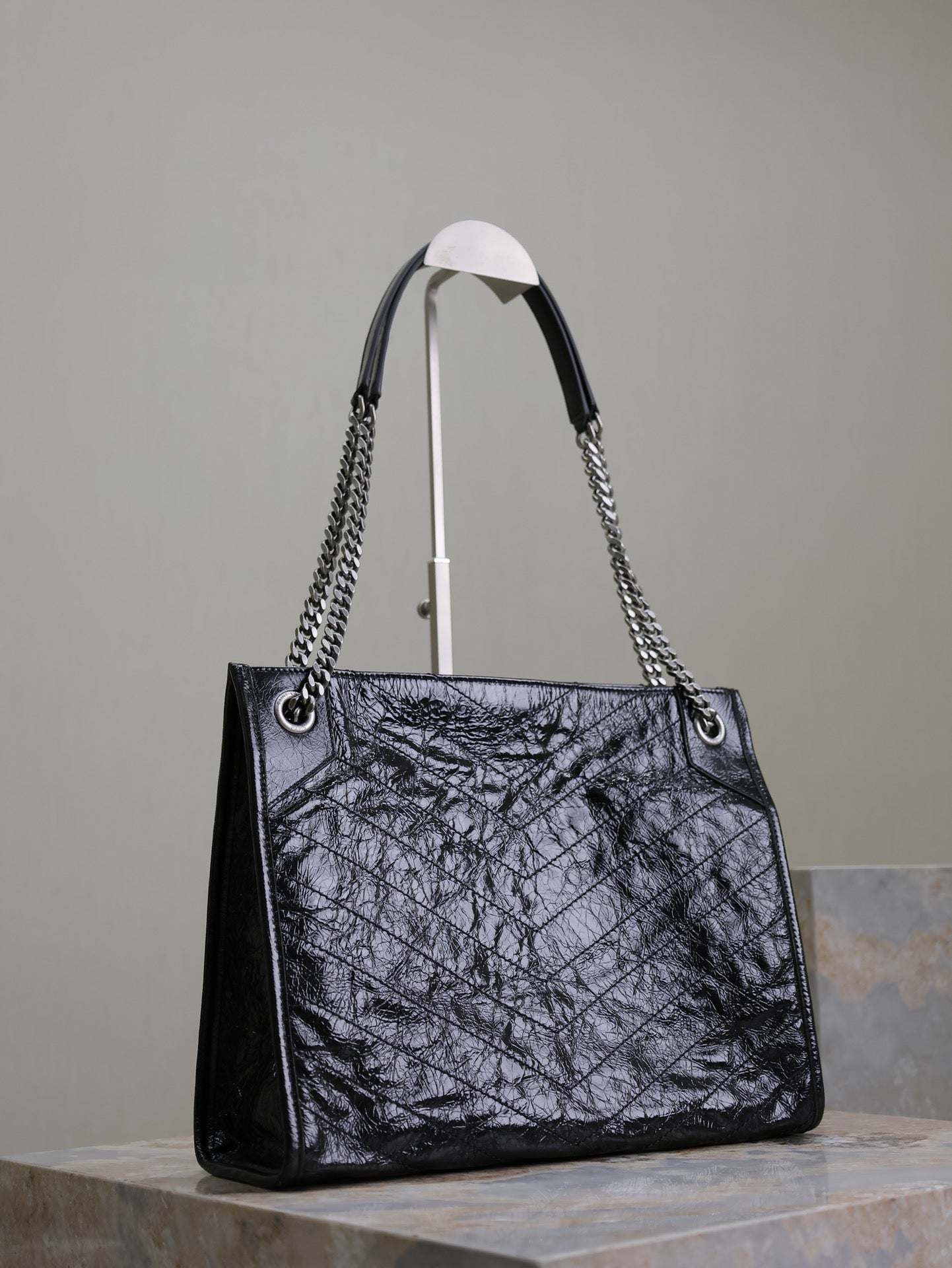 NIKI SHOPPING BAG 33 IN BLACK CRUMPLED CALFSKIN SILVER HARDWARE mysite